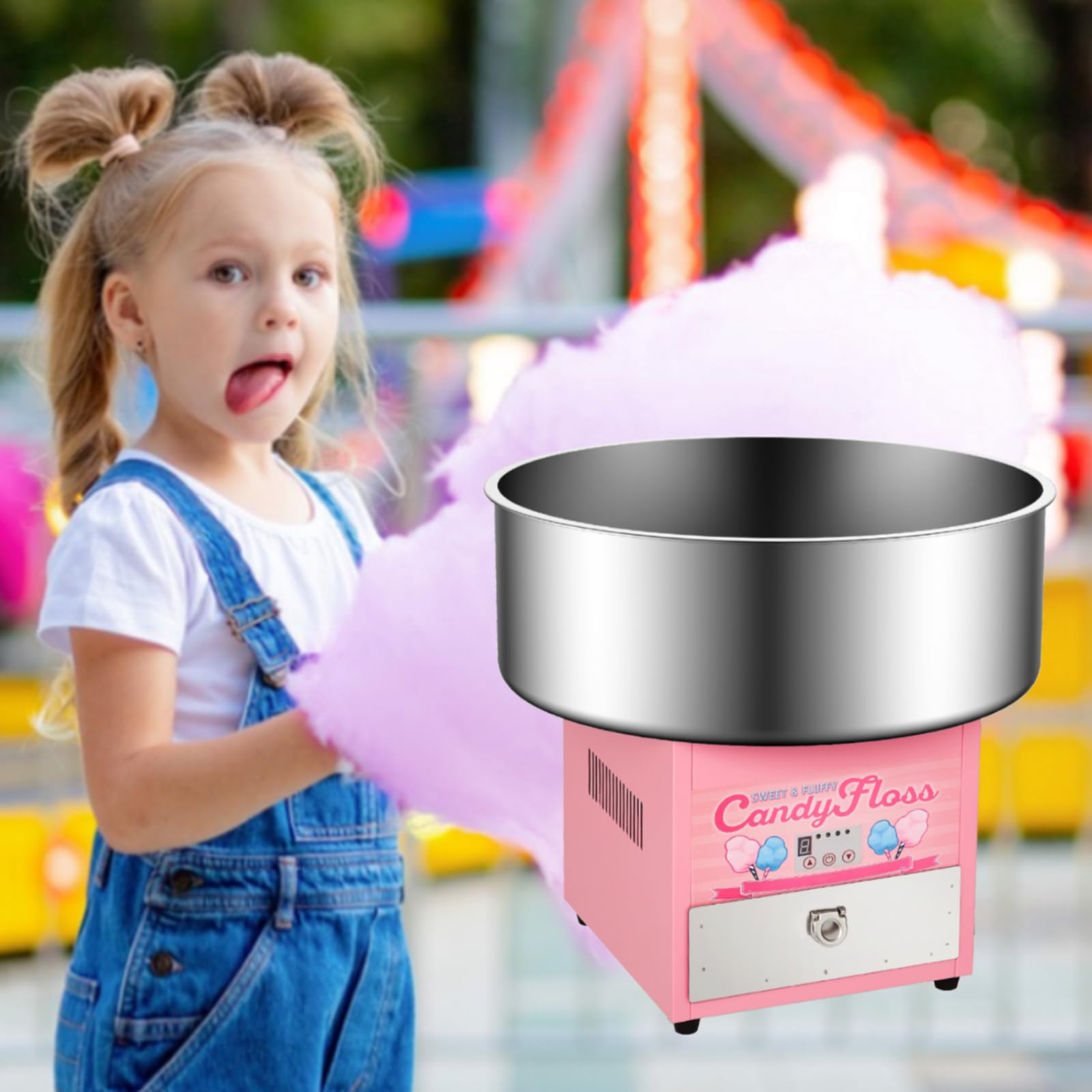 Commercial Cotton Candy Machine 20 Inch - 1200W Electric Candy Floss Maker with Removable Stainless Steel Bowl & Storage Drawer for DIY, Parties, Carnivals, Christmas Gifts - Perfect for Home, Events, Fairs, and Birthday Celebrations
