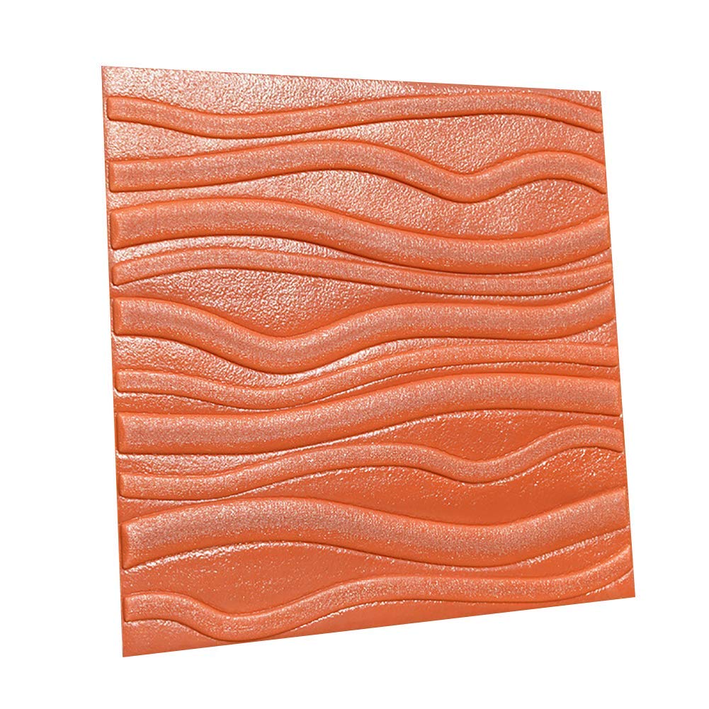 3D Textured Wave Design Self-Adhesive Wall Panels - Elastic Wallpaper Stickers (20 Pack, Orange) - Perfect for Bedroom, Living Room & Office Decoration