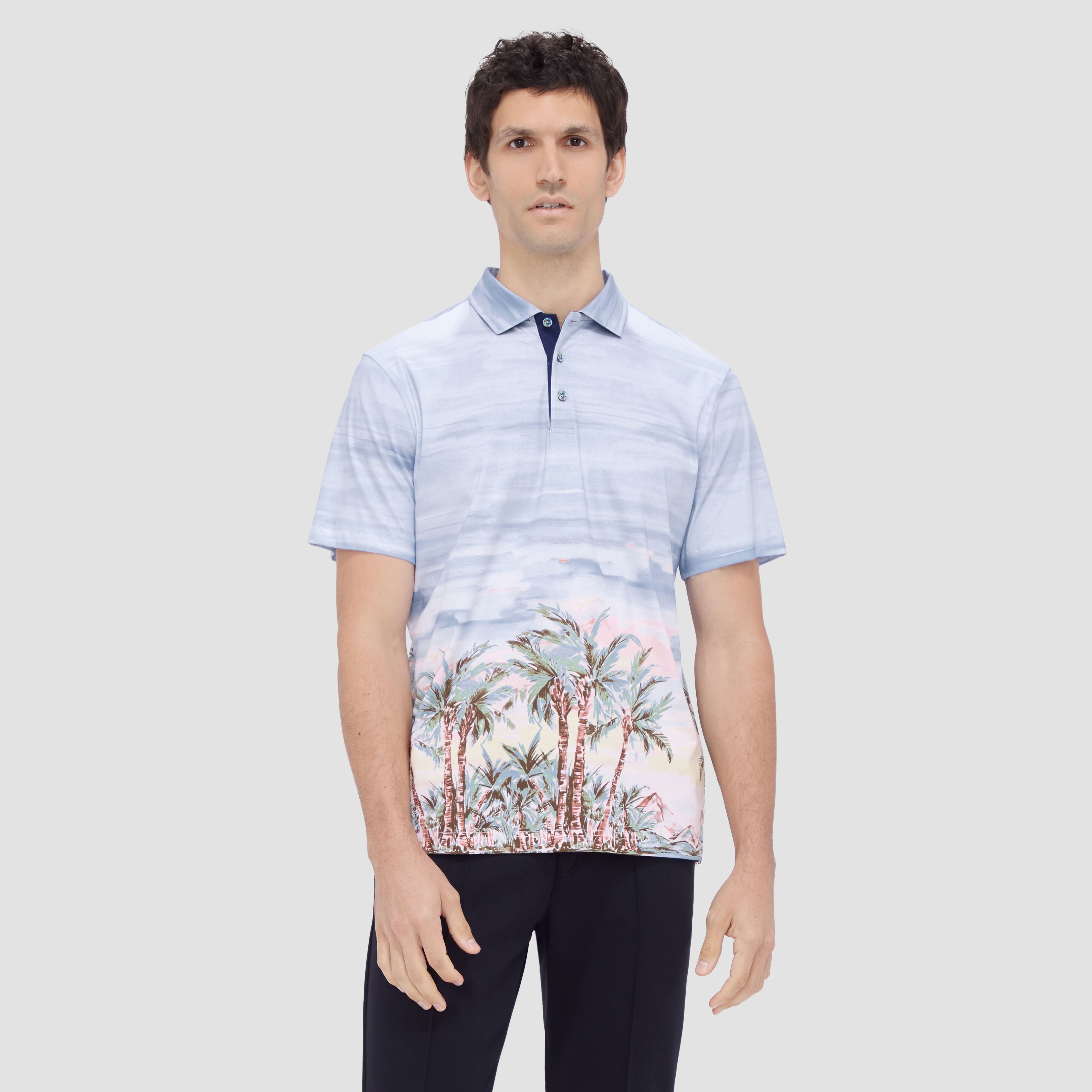Hendrix Men's Tropical Print Polo Shirt - Breathable Short Sleeve Casual Button Down for Summer, Beach & Vacation Outfits