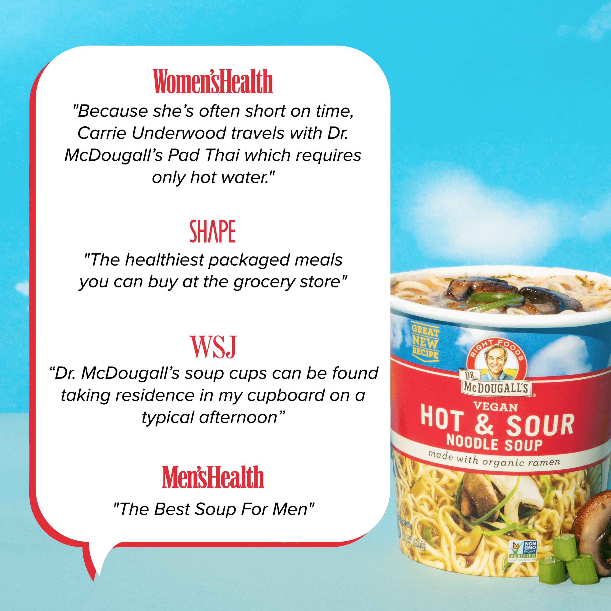 Dr. McDougall's Right Foods Vegan Hot and Sour Ramen Noodles - 12 Pack (1.9 oz Cups) | Instant Vegan Ramen for Quick Meals, Office Lunches & Emergency Food Supply
