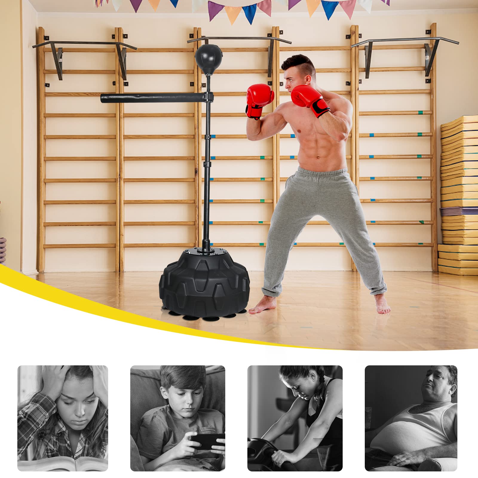 Solid Reflex Bag Boxing Speed Trainer - Adjustable Height 45-80in Free Standing Punching Bag with Spinning Bar for Adults & Kids | Home Gym, Boxing Training, Martial Arts Practice