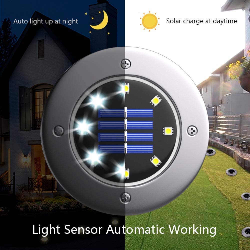 8 Pack Solar Ground Lights - Waterproof Outdoor Solar Disk Garden Lights with Warm White LED for Pathway, Yard, Deck, Patio & Walkway | Durable Landscape Lighting for Gardens, Driveways & Outdoor Decor