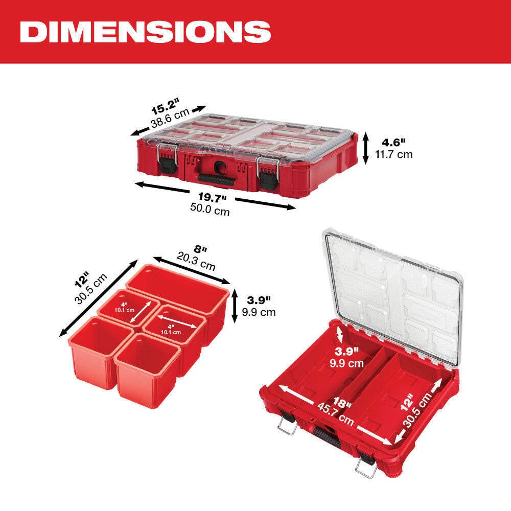 Milwaukee PACKOUT Organizer with 10 Removable & Mountable Bins - Clear Top Storage Case for Tools & Accessories - Perfect for Job Sites, Workshops & DIY Projects