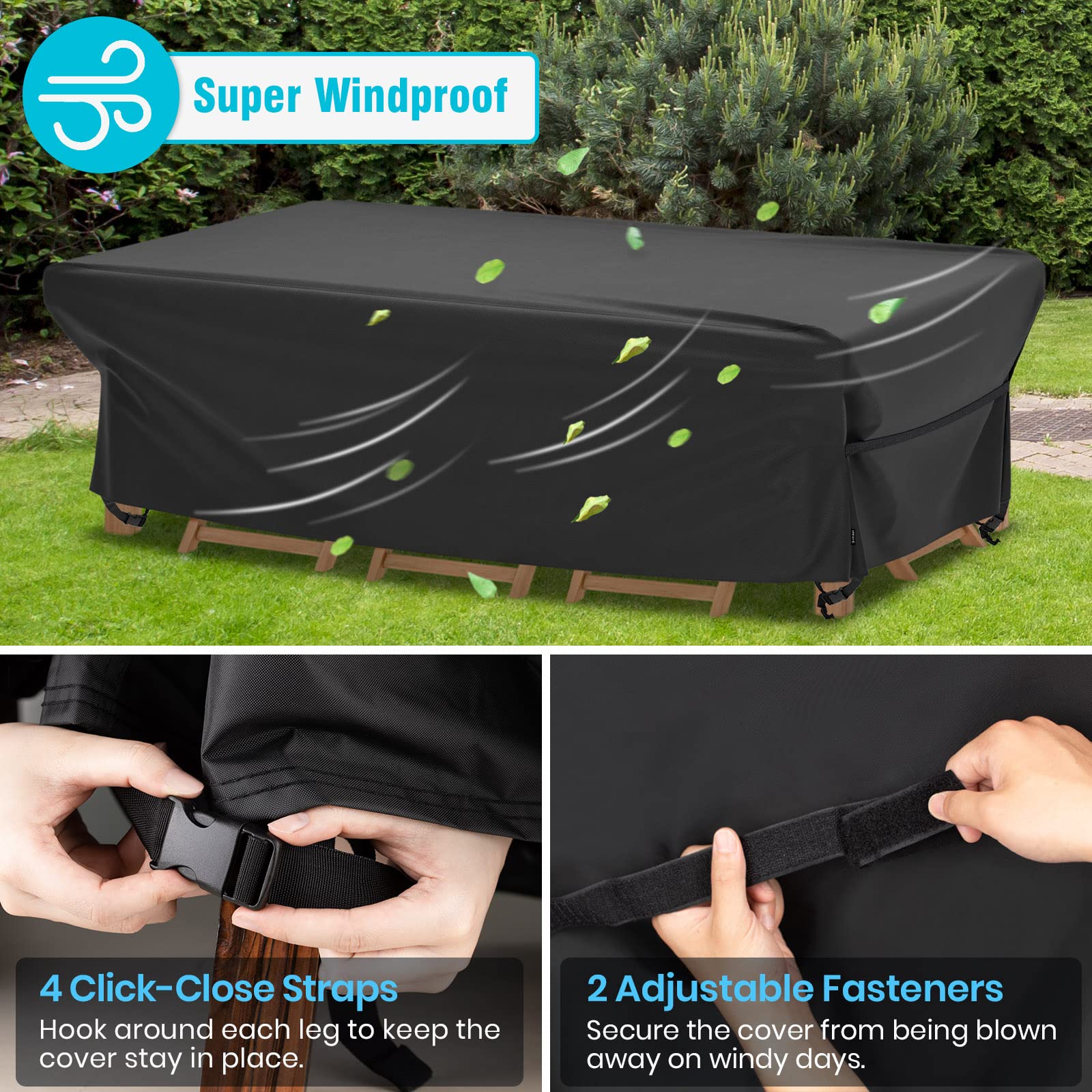 Velway Waterproof Rectangle Patio Table Cover 84”Lx52”Wx29”H - Heavy Duty Oxford Fabric Outdoor Dining Table & Chairs Cover - Tear & Wind Resistant, Dust Proof Furniture Protection for Winter - Perfect for Backyard, Deck, Garden and Outdoor Dining Areas