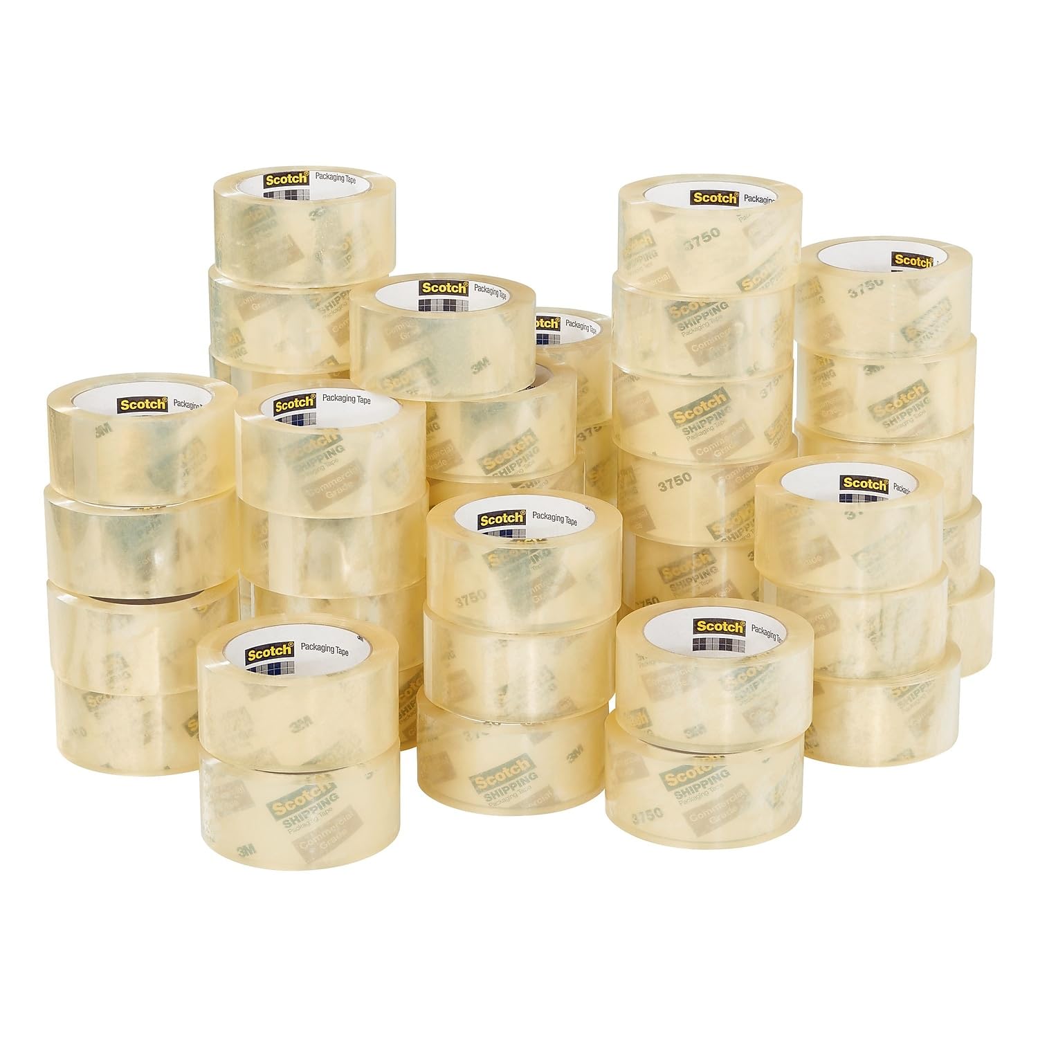 Scotch 3750CS36ST Commercial Grade Tape with Grip Dispenser, 1-7/8-Inch x 54.6 Yards, 36 Rolls per Case – Heavy Duty Packing, Shipping & Office Use