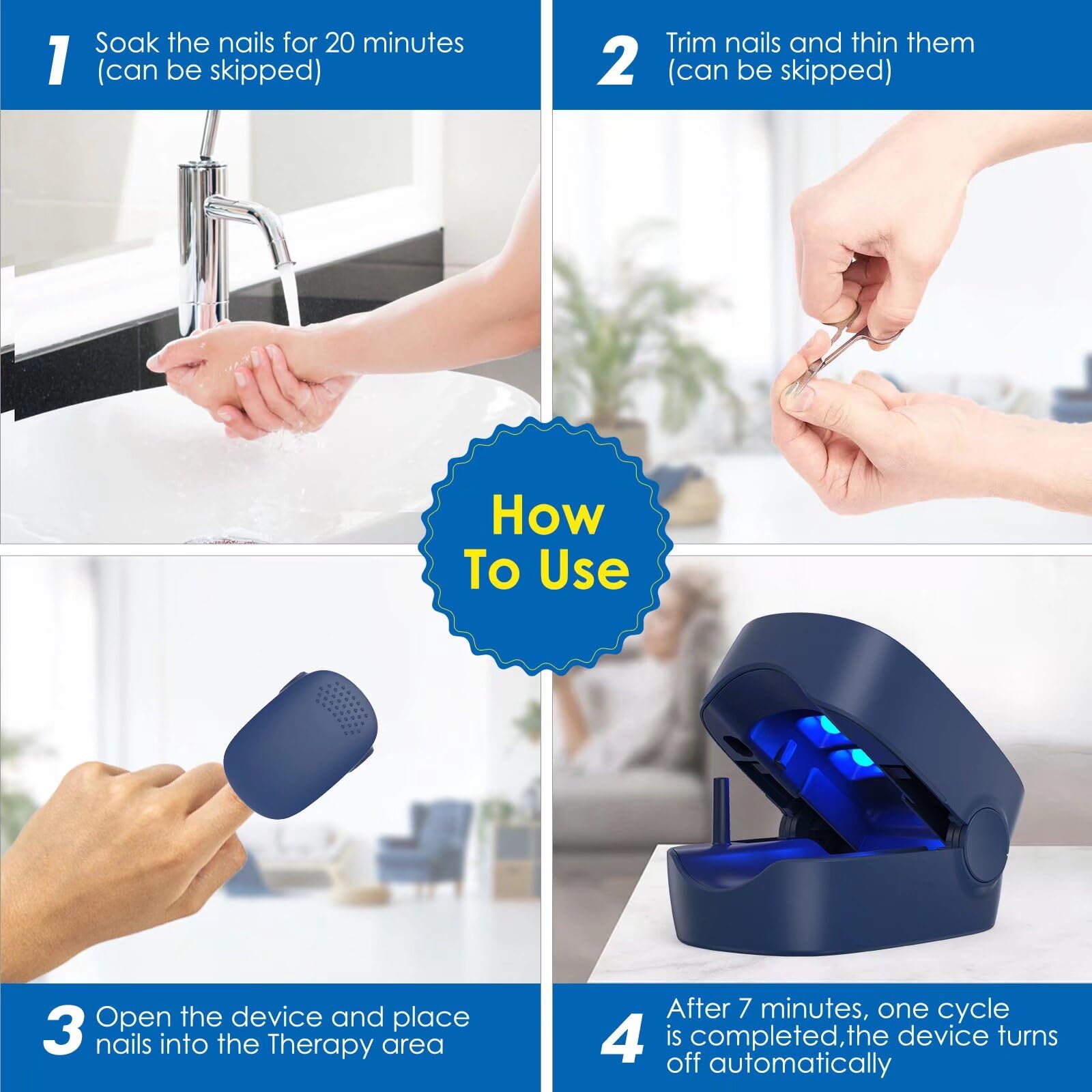 SUNCKY Toenail Fungus Treatment Device - Fast Acting LED Light Therapy for Discolored, Brittle & Cracked Nails - Blue Light Nail Repair Lamp - Perfect for Athletes, Pedicures & Home Foot Care