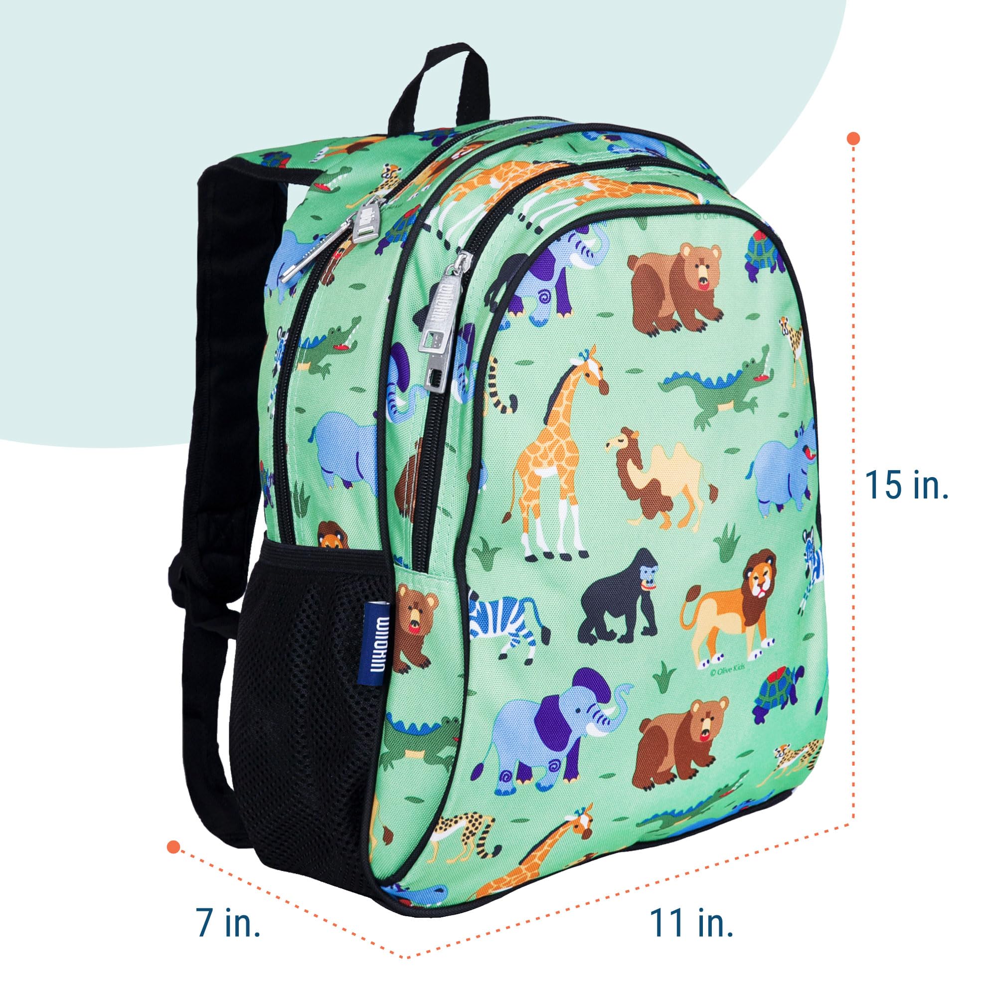 Wildkin 15-inch Kids Backpack for Boys & Girls - Durable Padded School Backpack with Adjustable Straps - Wild Animals Print - Perfect for School, Travel & Day Trips