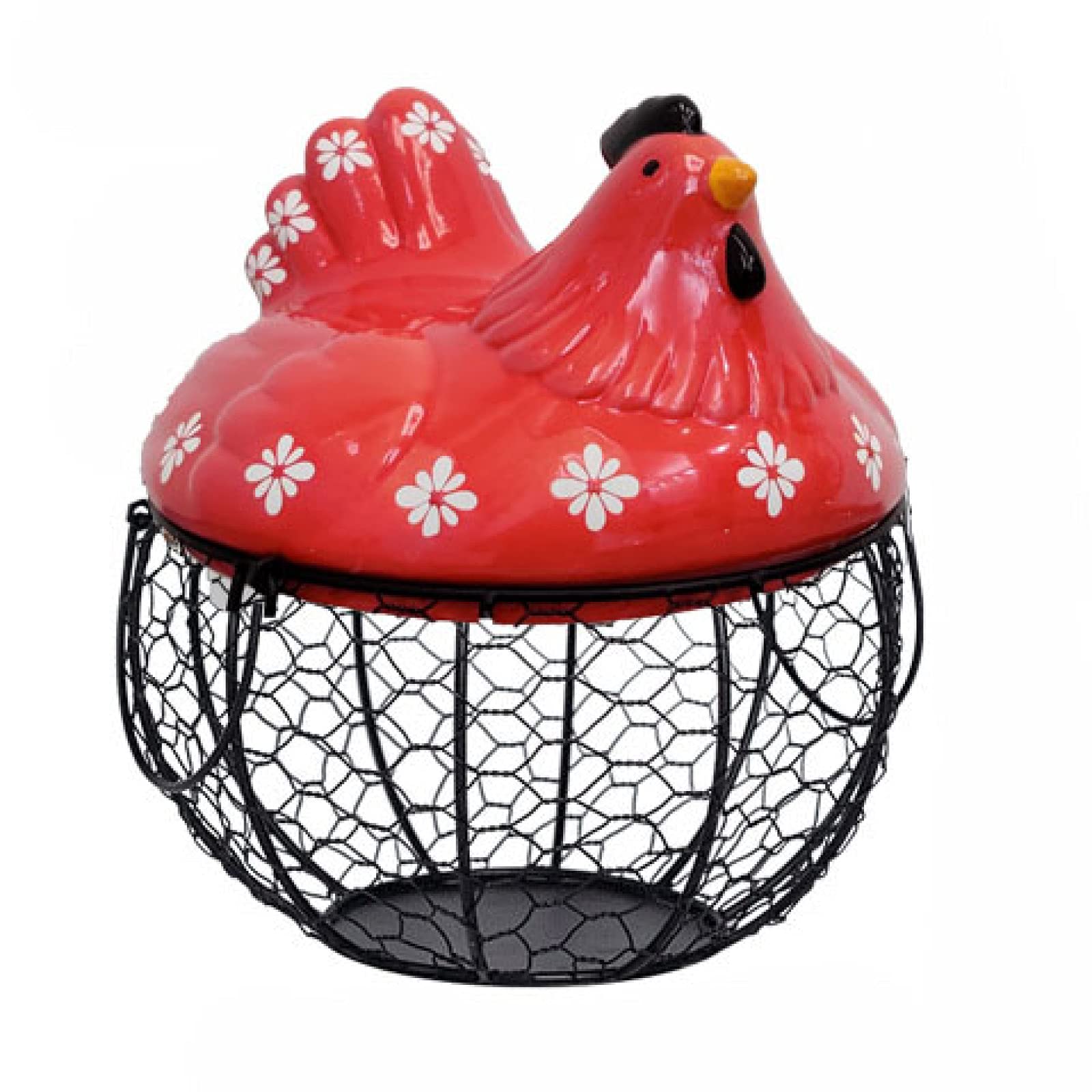 GAOYH Ceramic Chicken-Shaped Egg Holder - Steel Wire Egg Storage Basket for Fresh Eggs, Fruits & Snacks - Perfect for Farmhouse Kitchens, Breakfast Counters & Pantry Organization