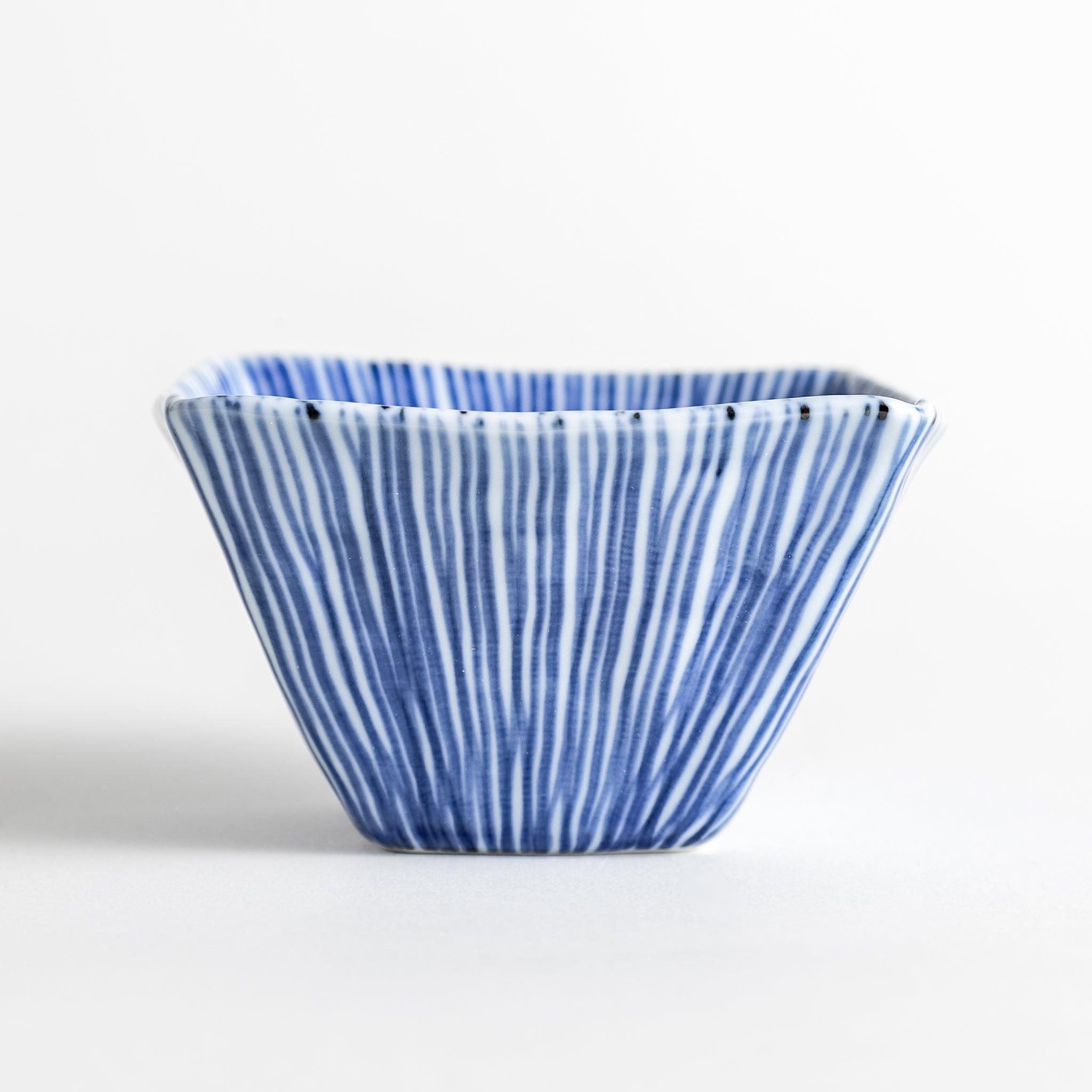 Blue Striped Dessert Bowl Set of 4 - Elegant Ceramic Bowls for Ice Cream, Pudding, Fruit & Desserts - Perfect for Parties, Home Dining & Gifts