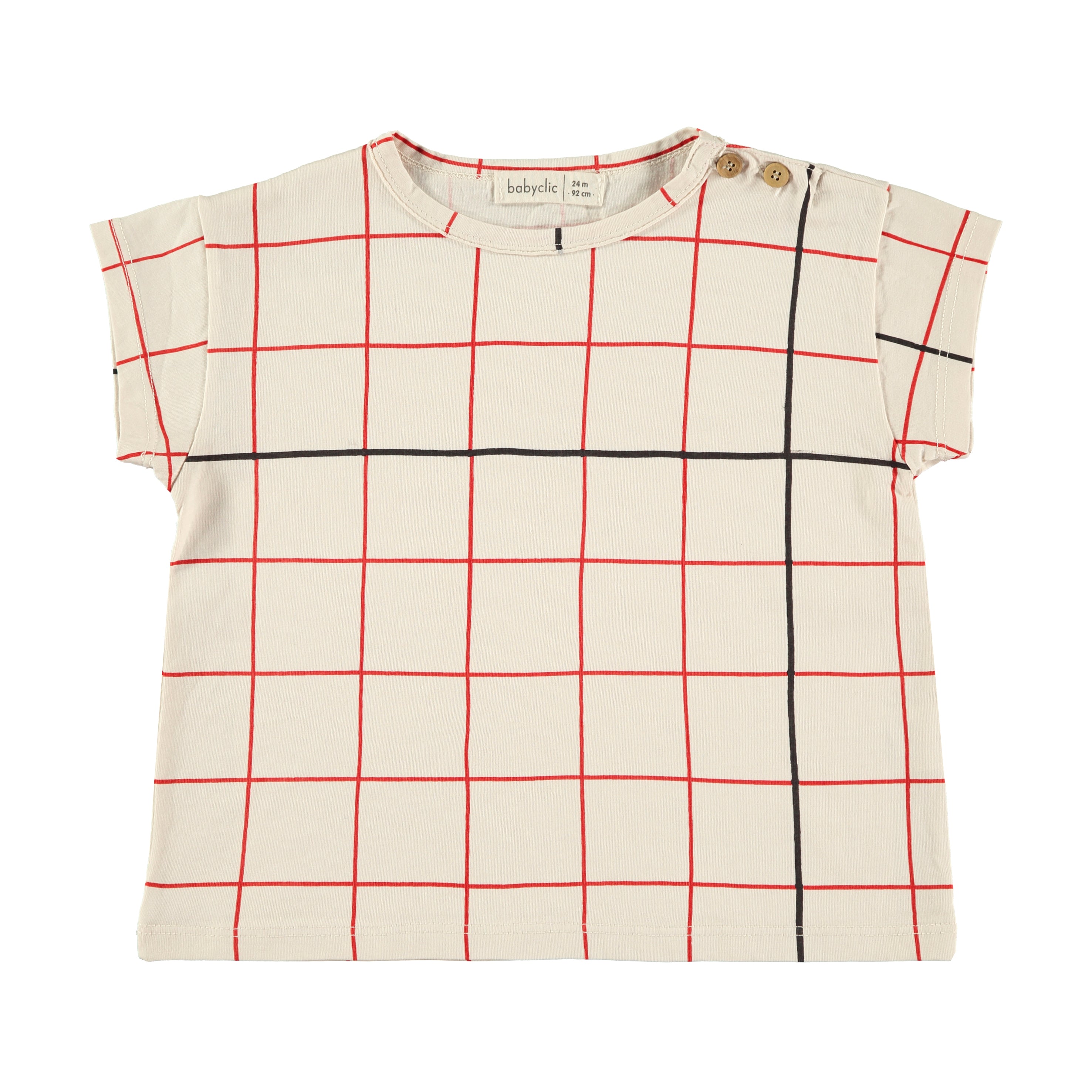 Babyclic Grid Red T-Shirt for Kids - Soft Cotton Comfortable Tee for Playdates, School & Casual Outfits