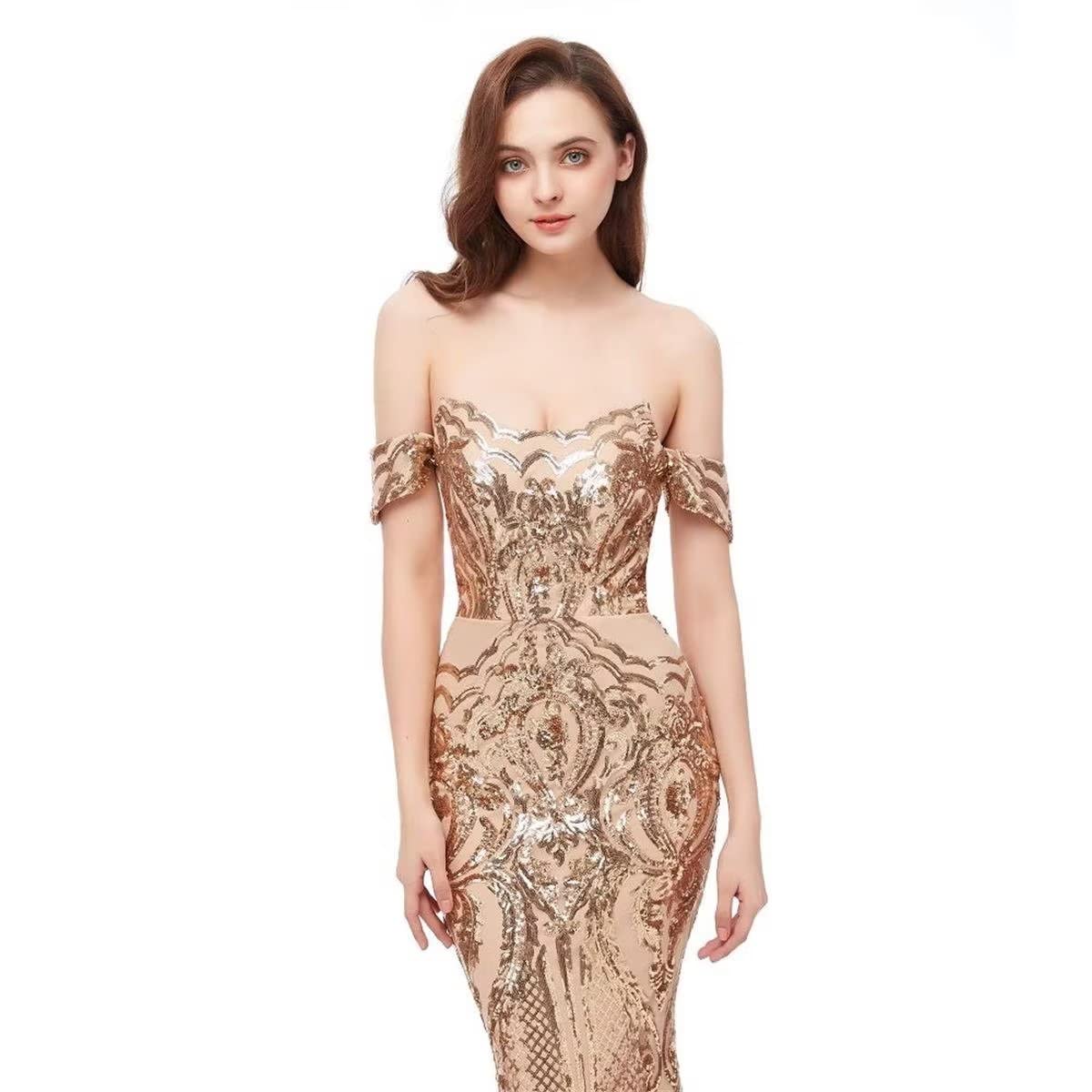 Elegant Women's Tulle Sequin Off-Shoulder Mermaid Gown - Long Backless Evening Dress for Cocktail Party, Prom, Pageant & Special Occasions