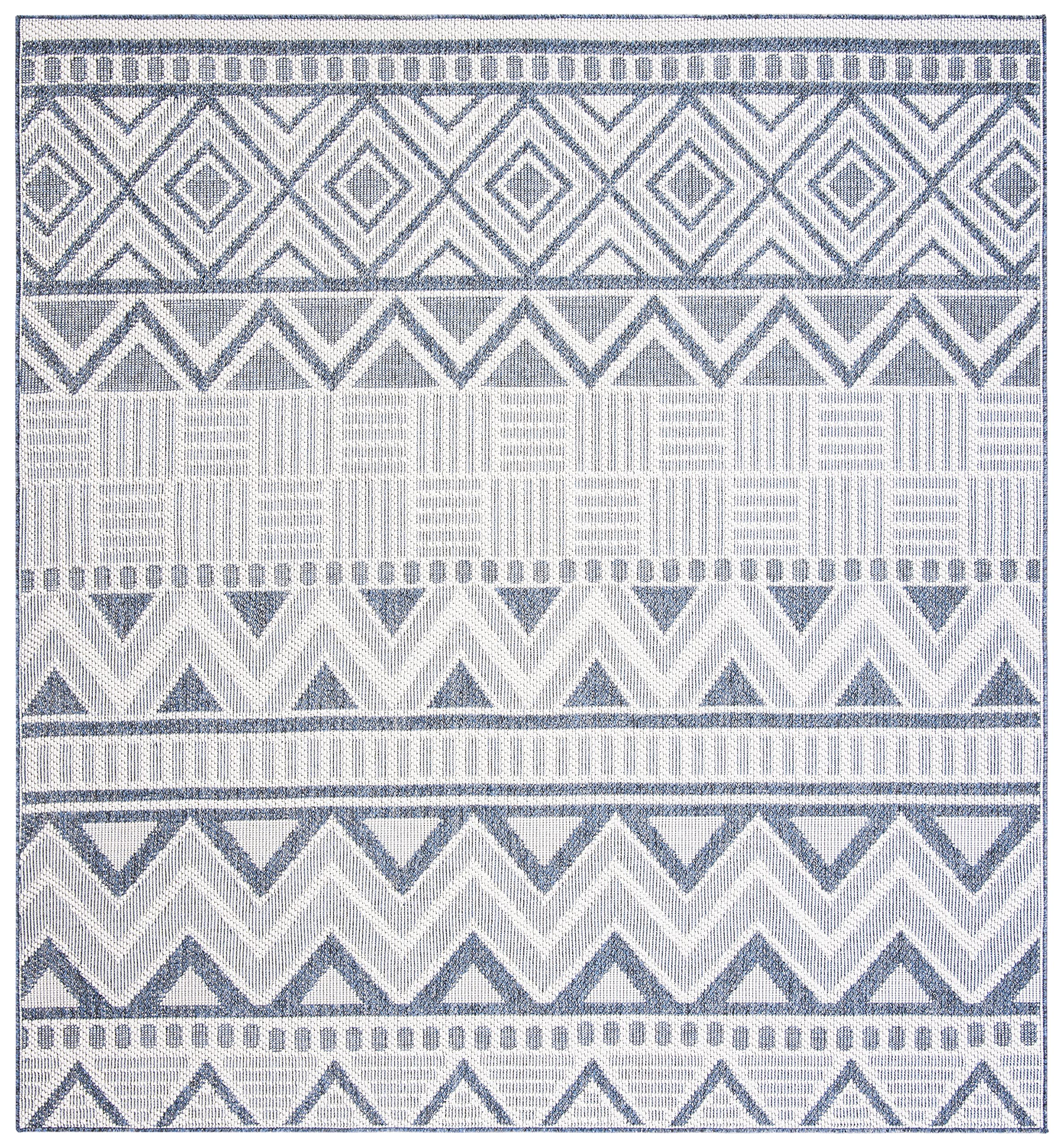 SAFAVIEH Bermuda Collection 8' x 8' Square Area Rug - Cream & Navy Non-Shedding Machine Washable Indoor Outdoor Rug - Easy Care Washable for Patio, Backyard, Mudroom, Living Room & Bedroom (BMU818A)
