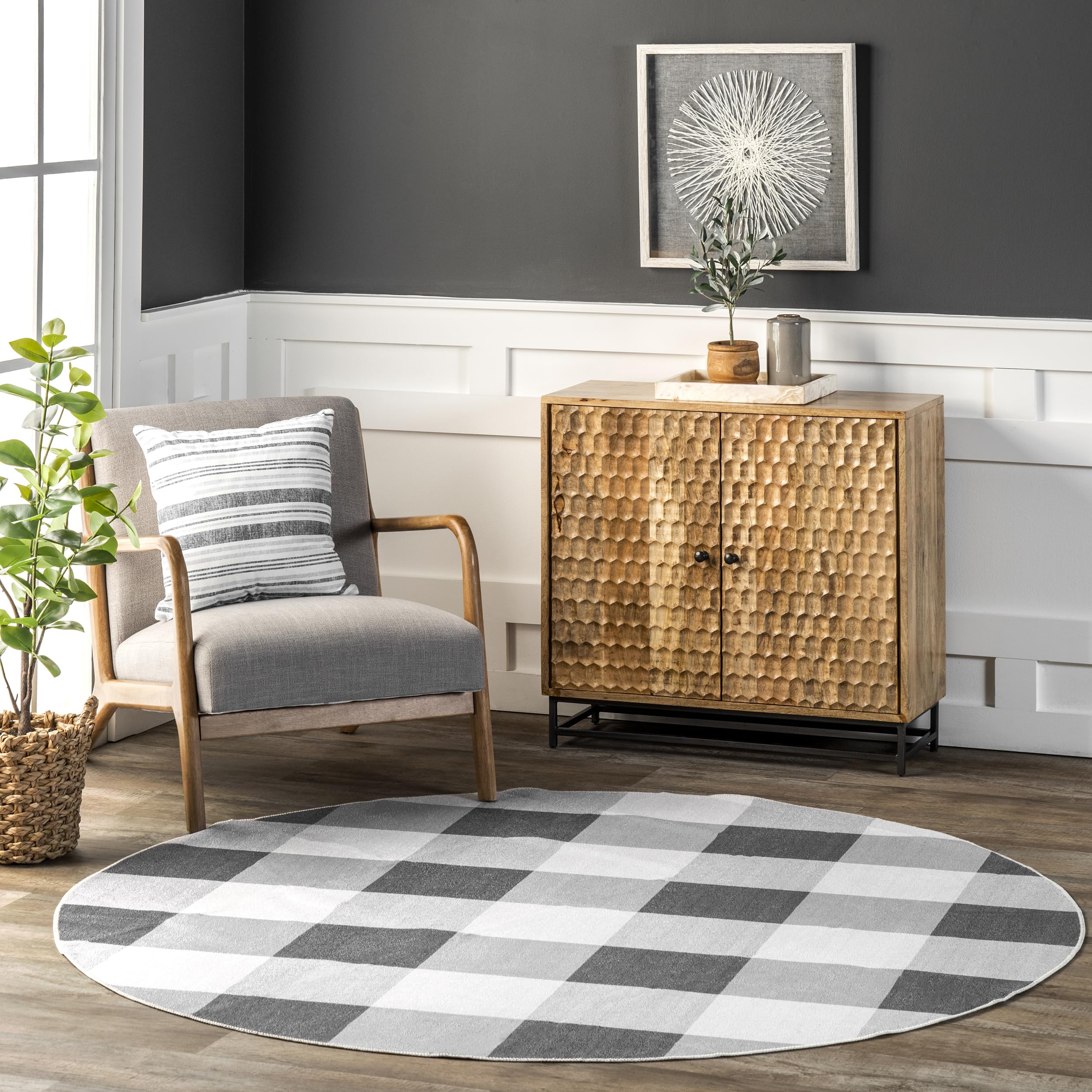 nuLOOM 8' Round SpinClean Machine Washable Stain-Resistant Area Rug with Non-Slip Backing - Low Profile for Living Room, Bedroom & Dining Room - Lucy Grey | Perfect for High-Traffic Areas, Pet-Friendly Homes & Easy Cleaning