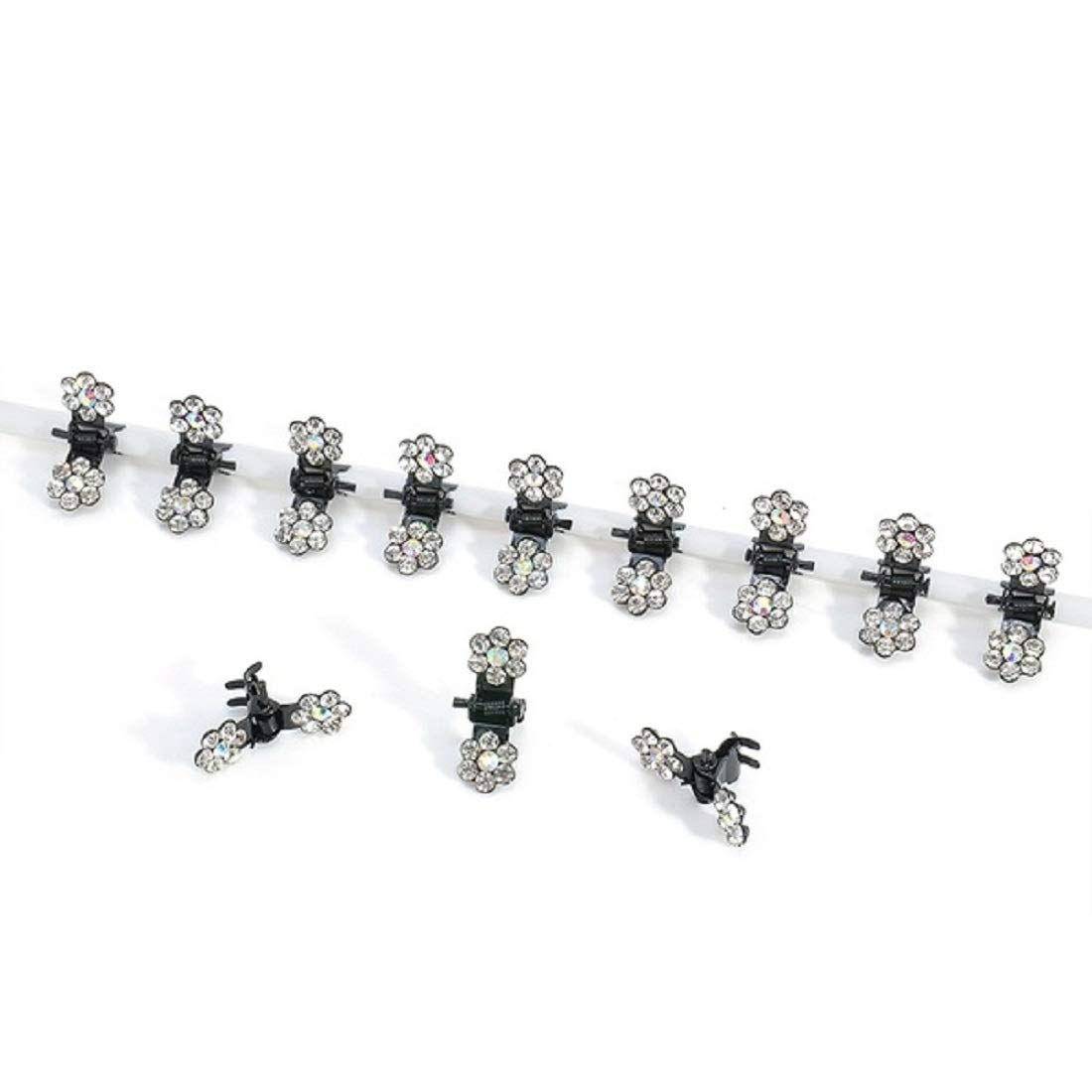 12 Pcs Mini Crystal Flower Hair Clips for Women & Girls - Silver Hair Claw Clamps for Party, Wedding & Everyday Hairstyles - Elegant Hair Accessories Set