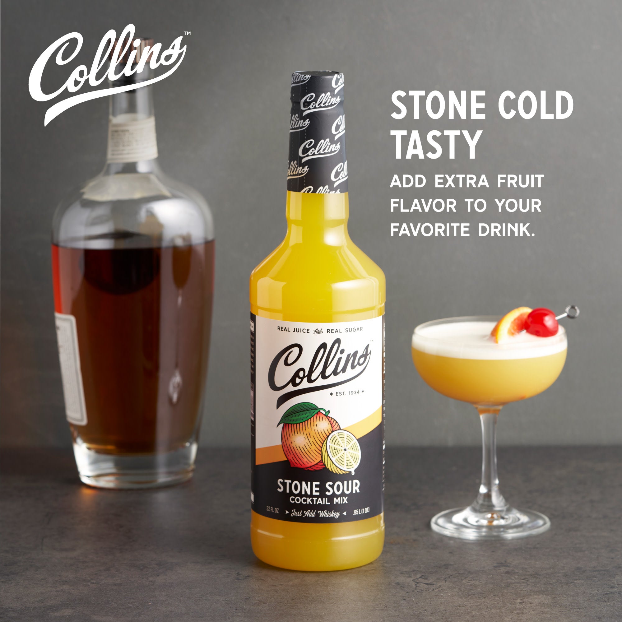 Premium Stone Sour Cocktail Mix - 32 oz Bottle | Bar Quality Whiskey Sour Drink Mix for Home Bars, Parties & Cocktail Enthusiasts | Perfect for Entertaining, Mixology & Happy Hours