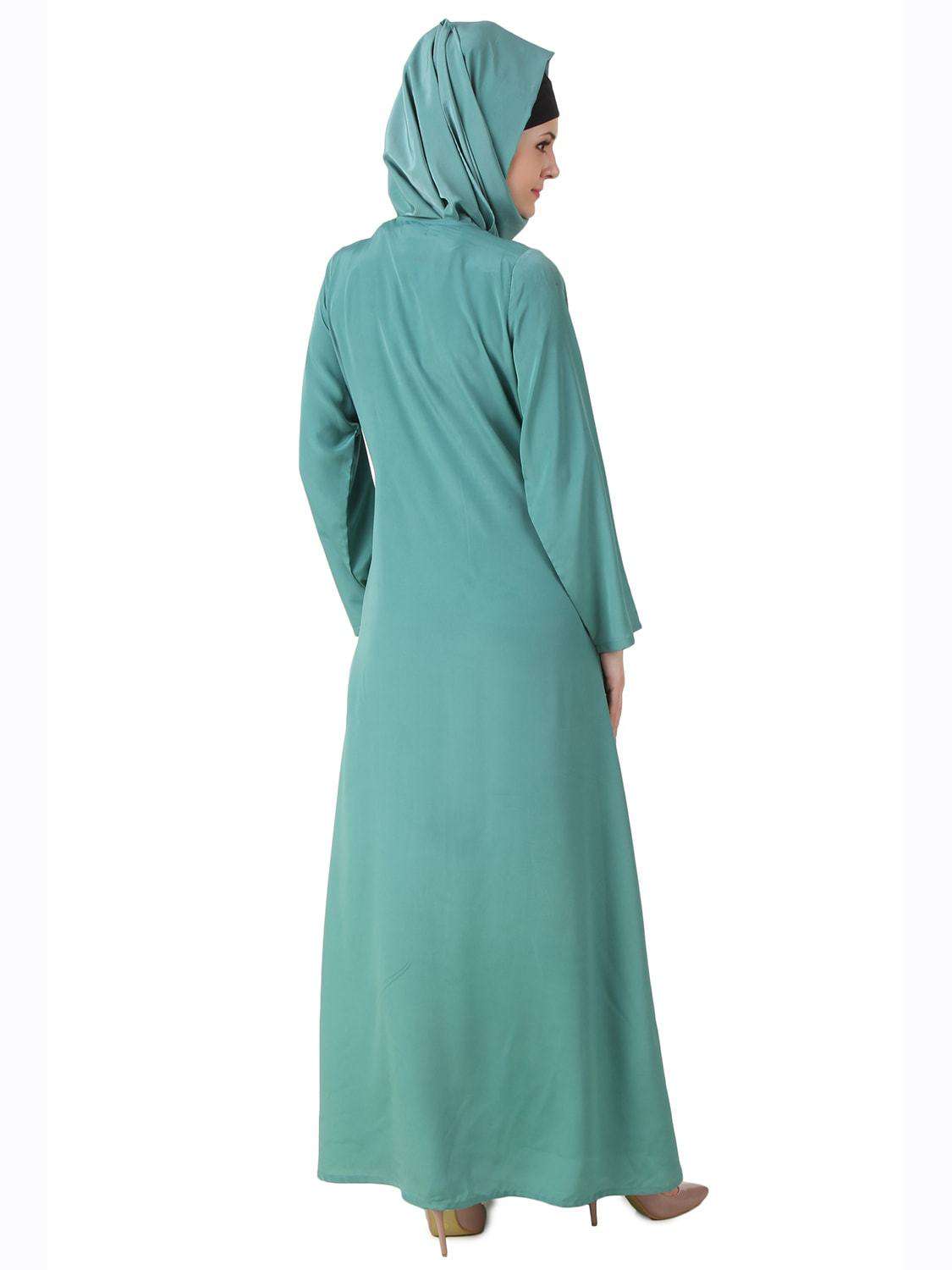 Deeba Maternity Sea Green Crepe Abaya - Modest Muslim Prayer Dress for Pregnant Women | Perfect for Prayer, Mosque Visits & Special Occasions