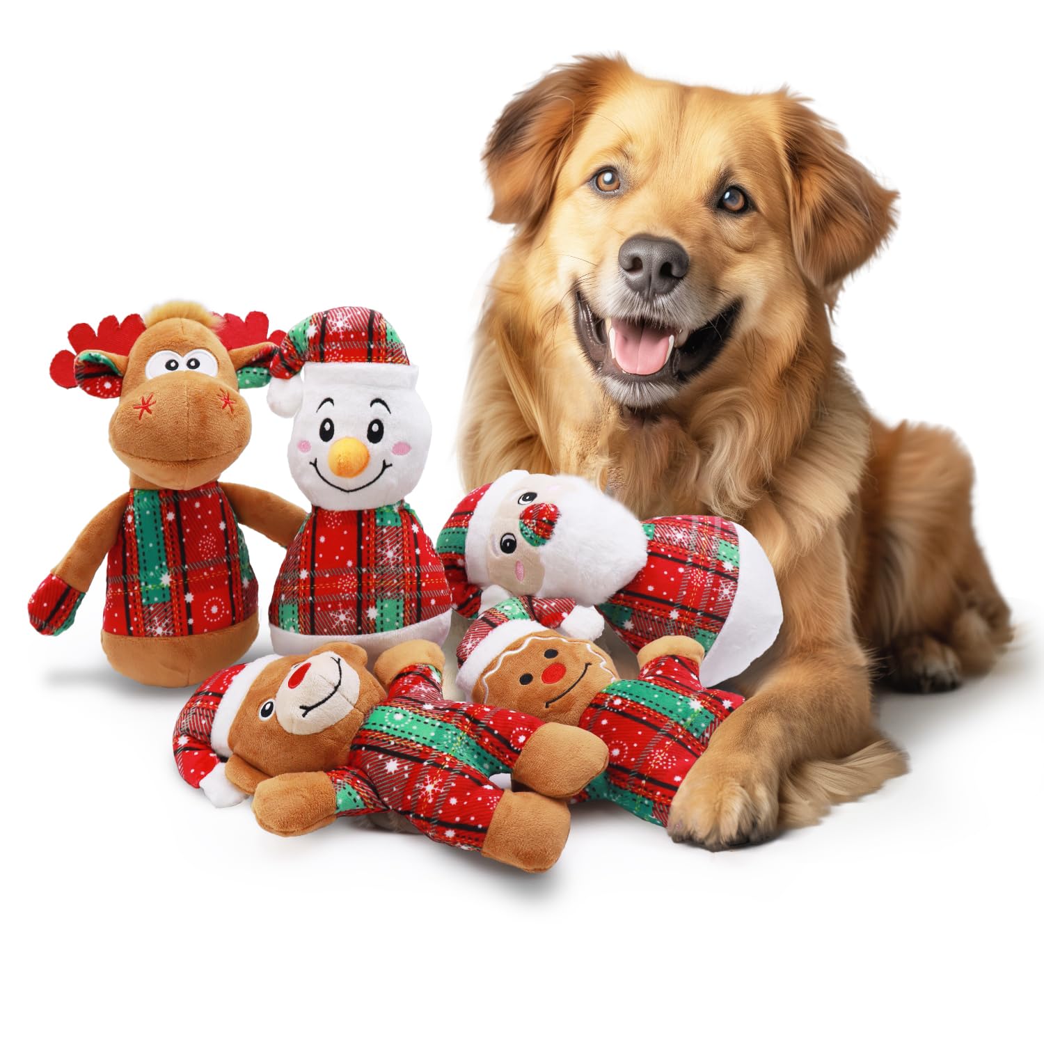 Christmas Dog Toys 5-Pack - Squeaky Holiday Chew Toys for Small & Medium Dogs | Santa, Reindeer & Snowman Designs | Durable Pet Gifts for Puppies to Stay Happy & Engaged | Perfect for Christmas Playtime & Training Rewards