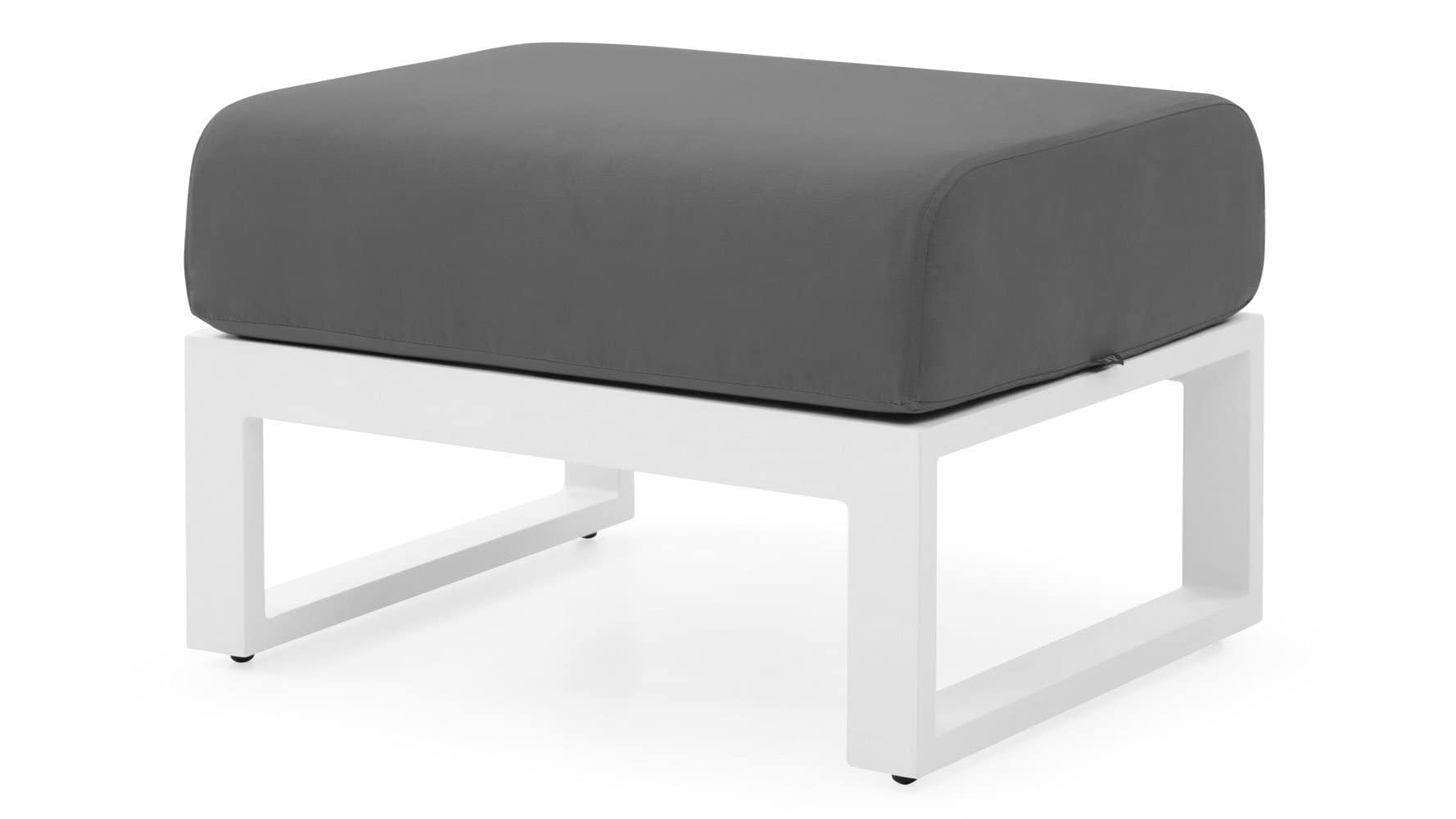 ZURI Modern Elba Outdoor Ottoman with Quick-Dry Cushions & Powder-Coated Aluminum Frame - Weatherproof Patio Furniture for Poolside, Garden & Deck - White/Gray