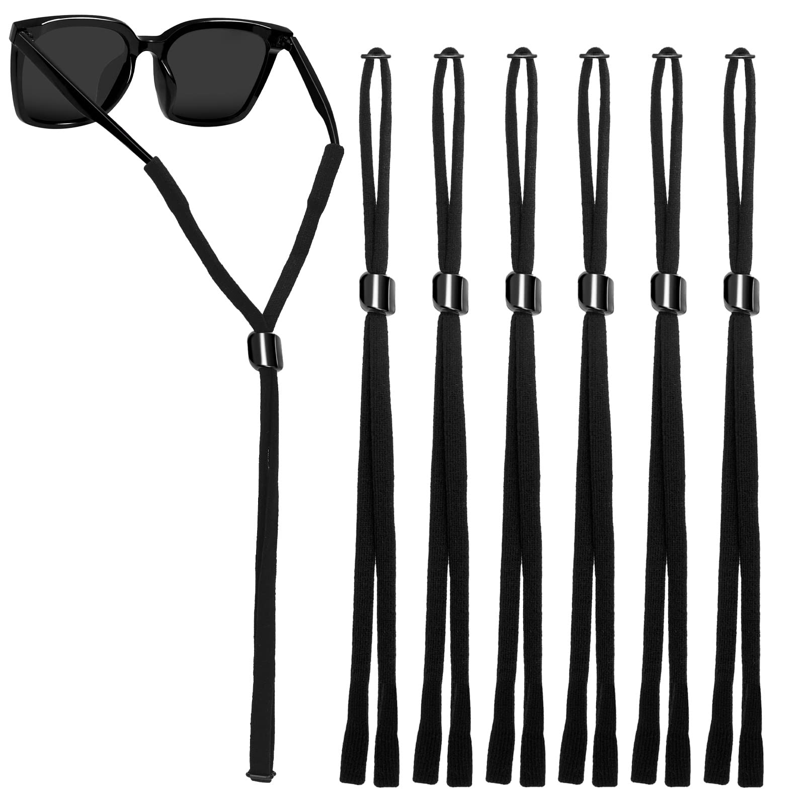 6-Pack Black Sports Sunglasses Strap & Glasses Holder for Men and Women - Adjustable Neck Strap for Running, Hiking, Fishing, and Outdoor Activities