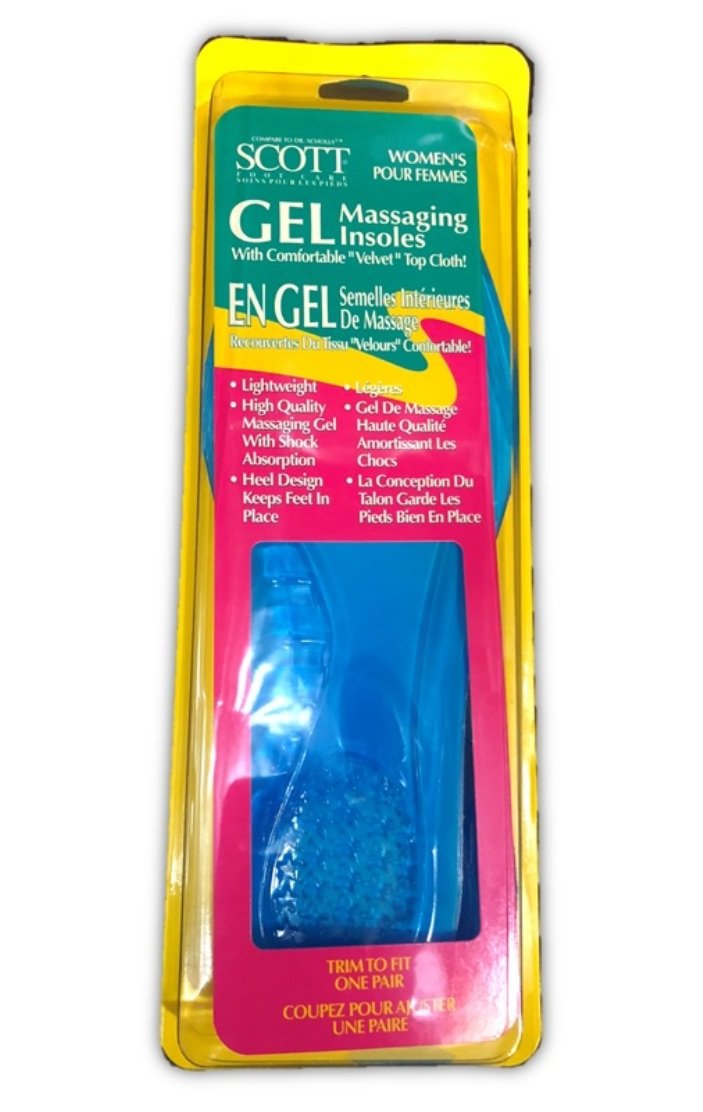 Scott Foot Care Gel Massaging Insoles for Women - Comfortable Velvet Top Cushion (Sizes 6-10) | Relieve Foot Pain & Fatigue - Perfect for Work, Walking & Standing All Day