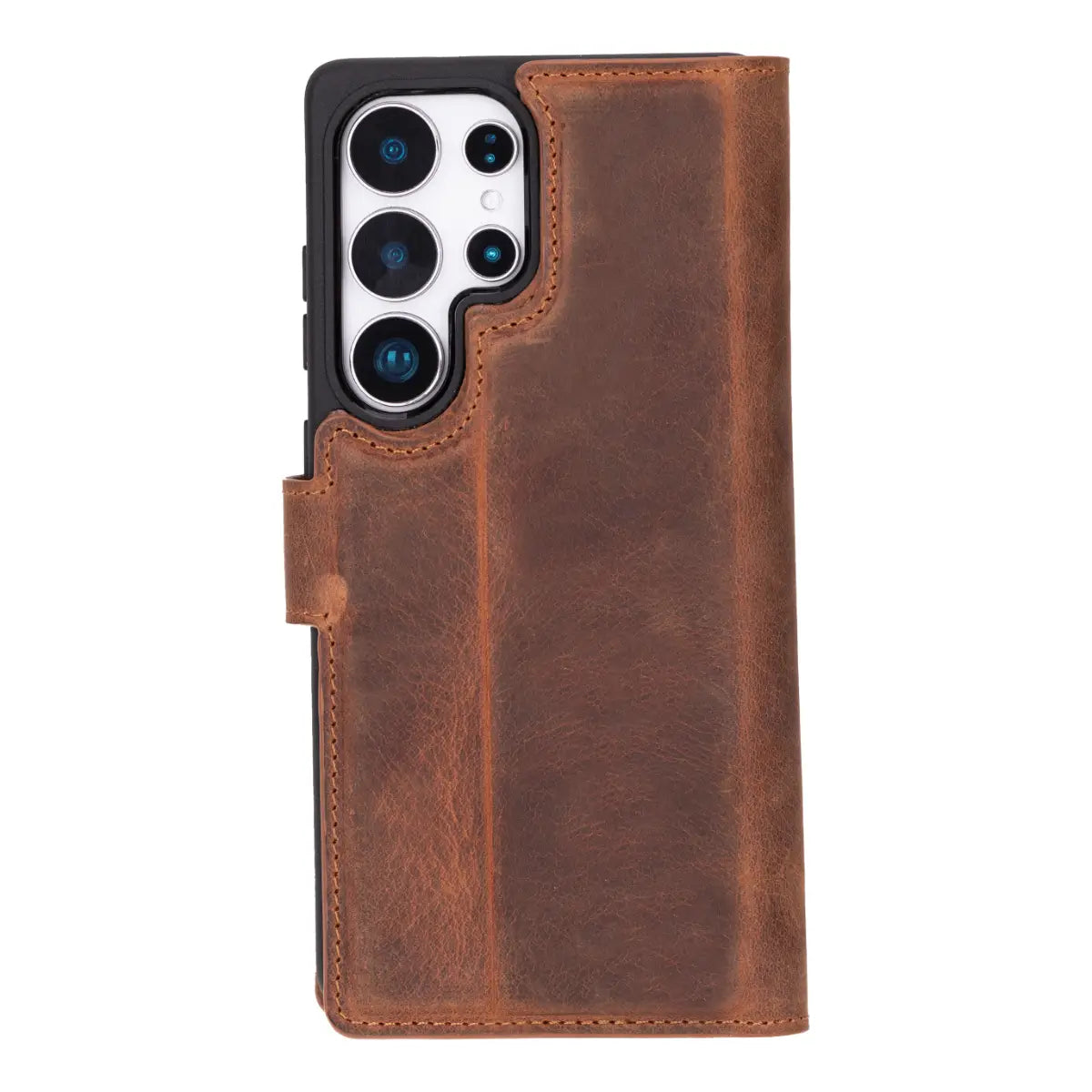 Distressed Brown Magnetic Leather Wallet Case for Samsung Galaxy S25 Ultra - Slim Protective Cover with Card Holder & Strong Magnet for Everyday Use, Travel & Business