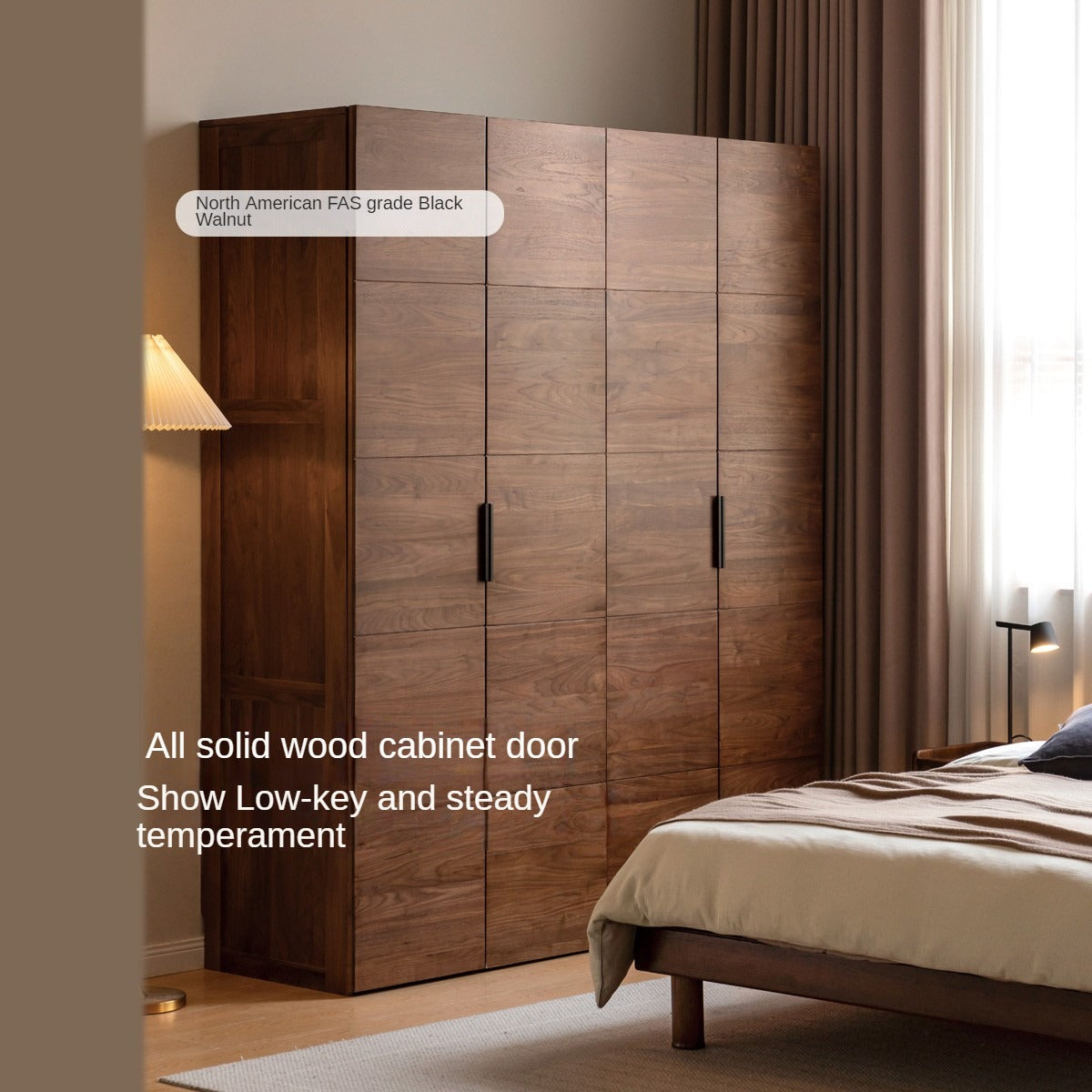 Premium Black Walnut Solid Wood Wardrobe Closet - Spacious Storage for Bedroom, Walk-In Closet & Guest Room Organization