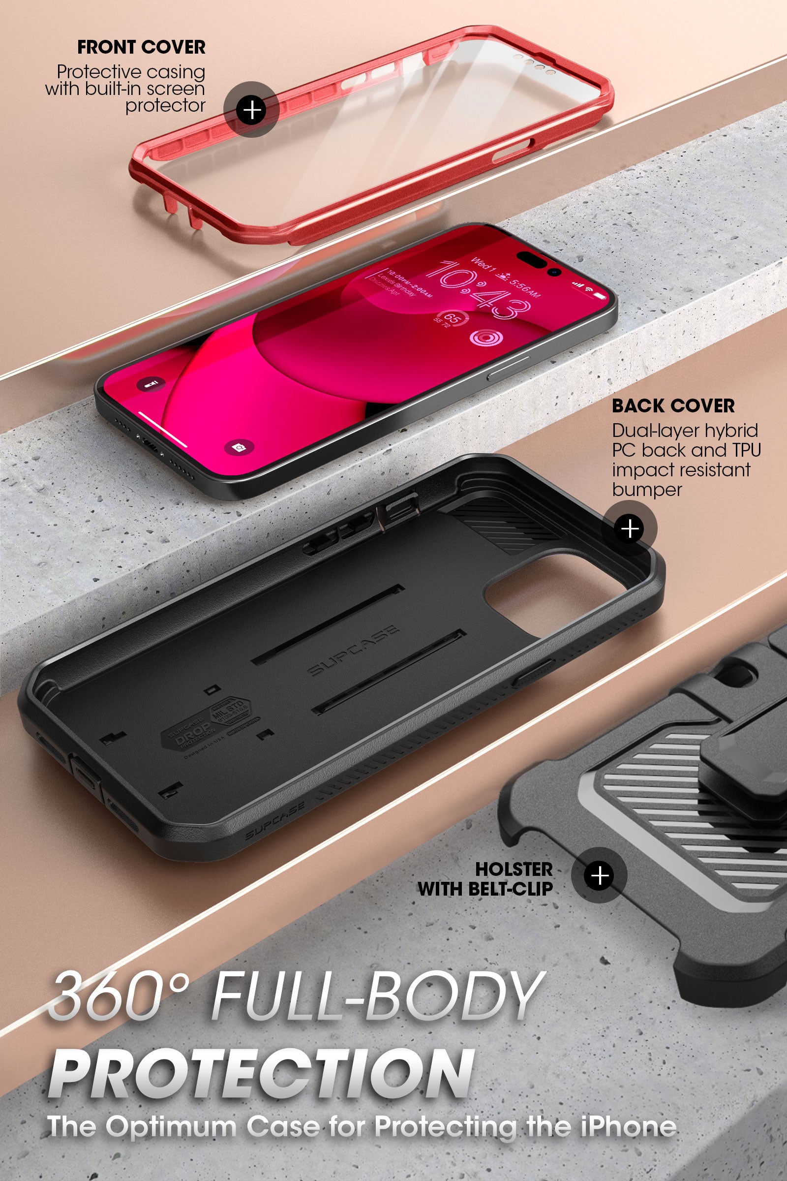 iPhone 14 Pro 6.1 Inch Unicorn Beetle Pro Rugged Case - Shockproof & Drop Protection - Metallic Red (Open Box) - Perfect for Outdoor Adventures, Construction Work & Extreme Sports