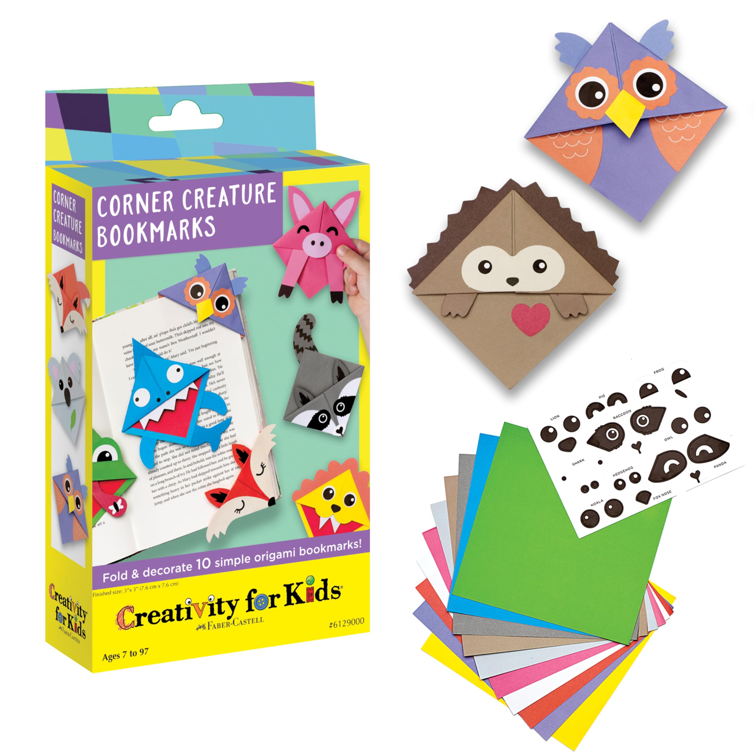 Creativity for Kids Corner Creature Bookmarks - Fold & Decorate 10 Origami Animal Bookmarks for Reading, DIY Crafts & School Projects