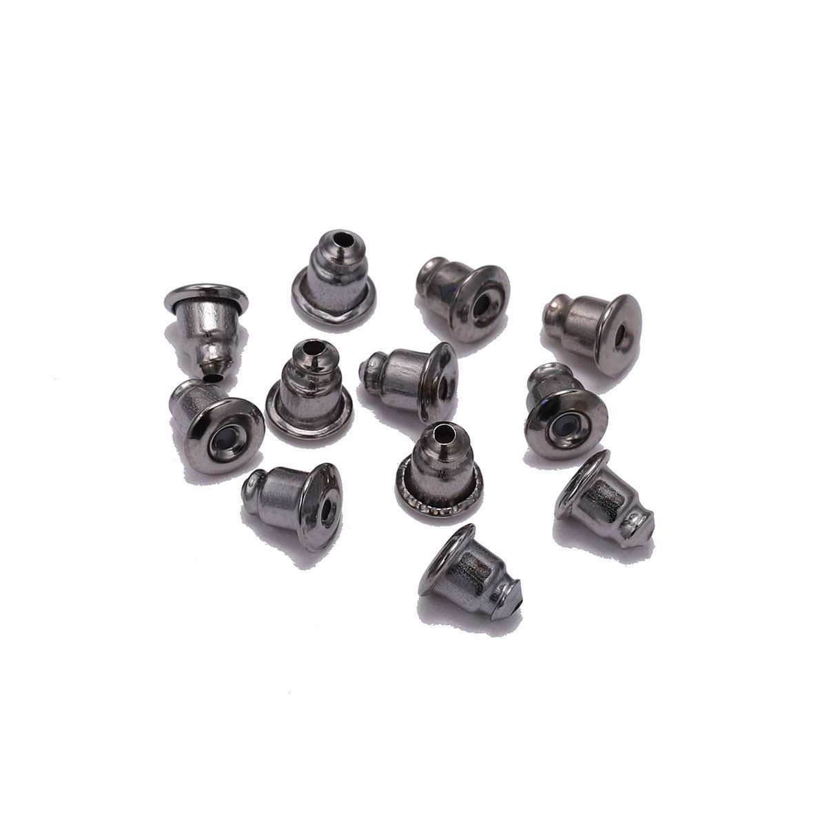 200pcs Soft Clear Silicone Earring Stud Backs - 5mm Safety Earring Back Pads, Bullet Clutch Stoppers for Hook Earrings (Gun Black) | Secure & Comfortable Replacement for Daily Wear, Parties & Gifts