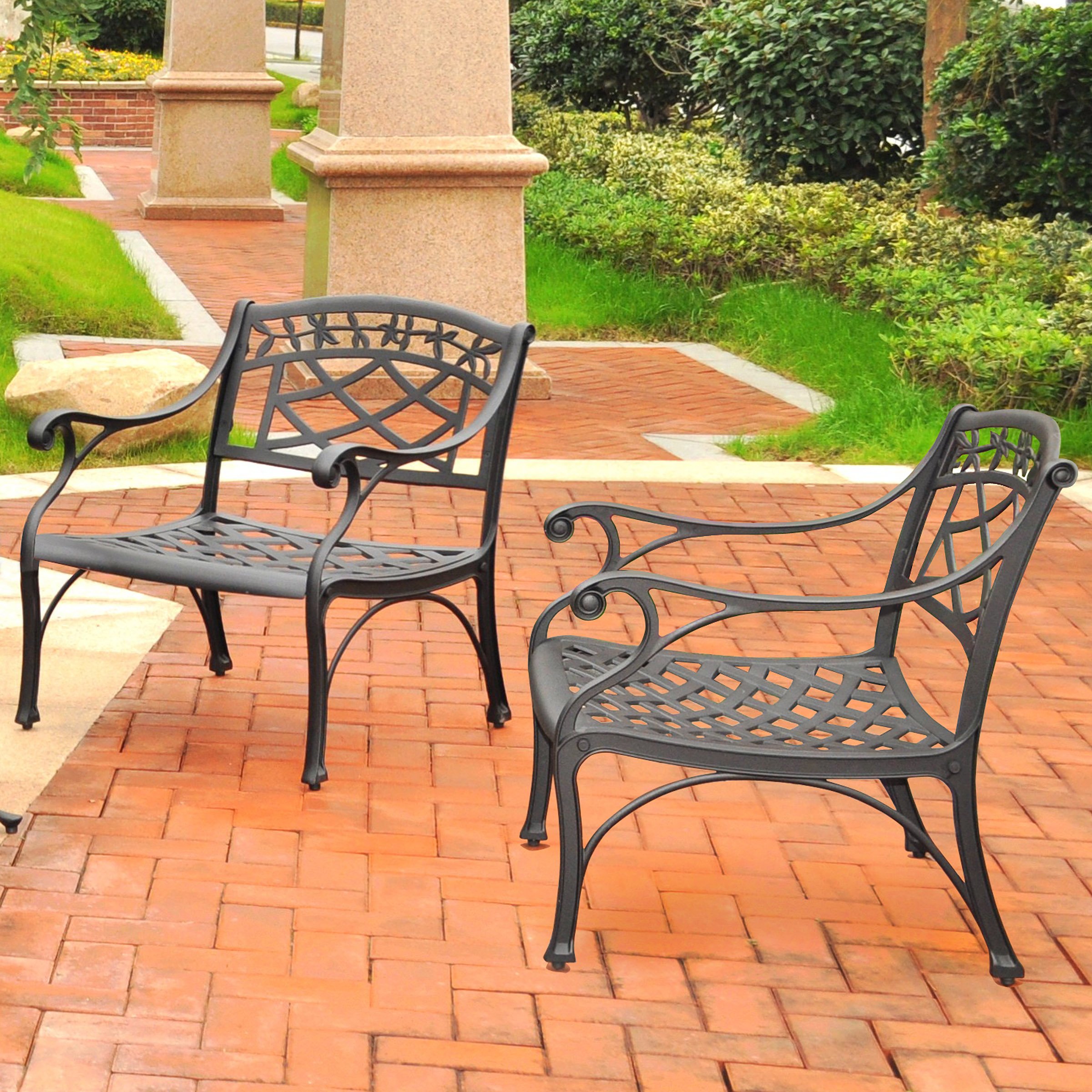 Crosley Sedona 2-Piece Outdoor Patio Chair Set - Durable Cast Aluminum Conversation Chairs for Porch, Deck, Garden & Backyard - Weather-Resistant Black Furniture for Relaxing & Entertaining