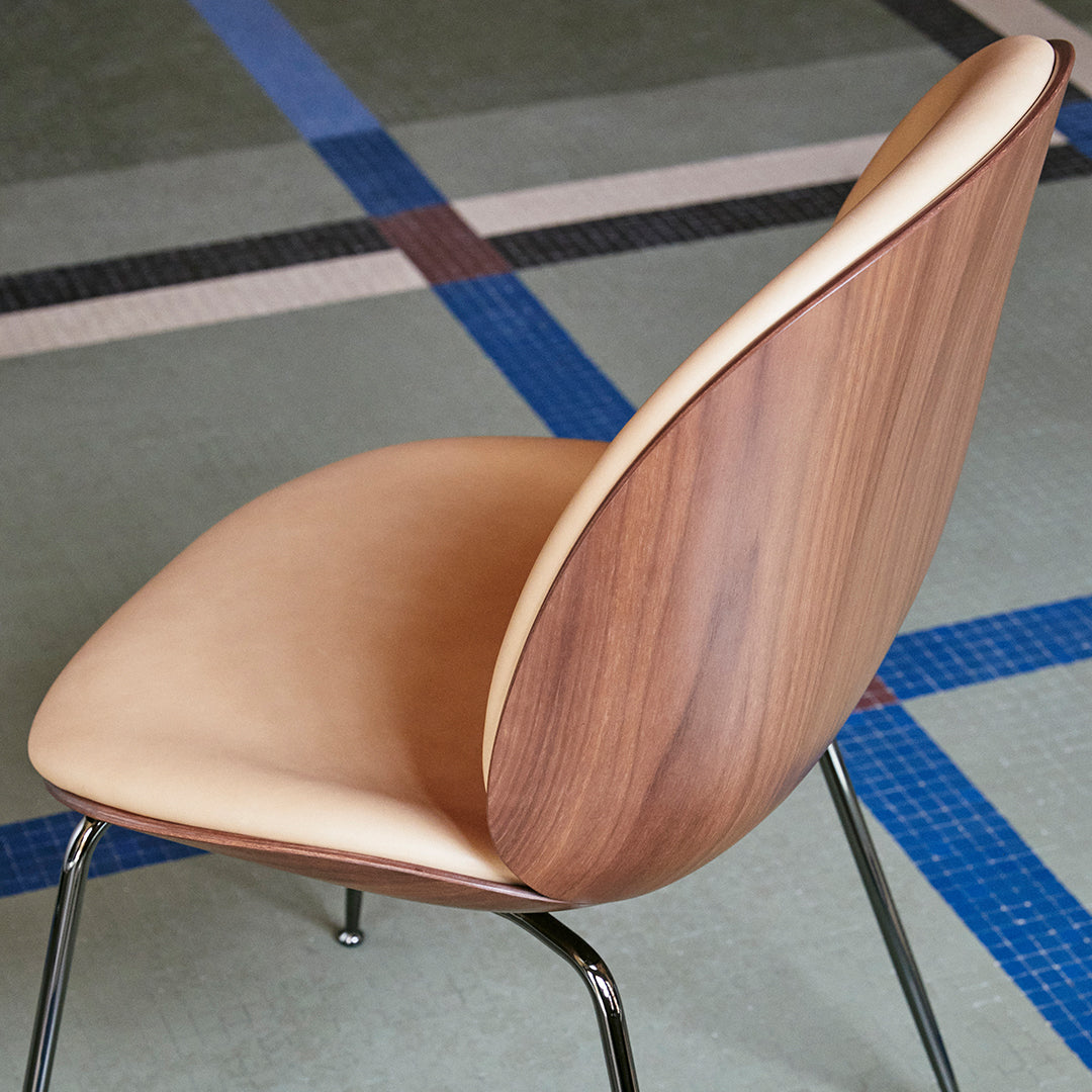 Stylish Beetle Dining Chair with Front Upholstery & Conic Base - 3D Veneer Shell Design for Modern Dining Room & Kitchen Decor