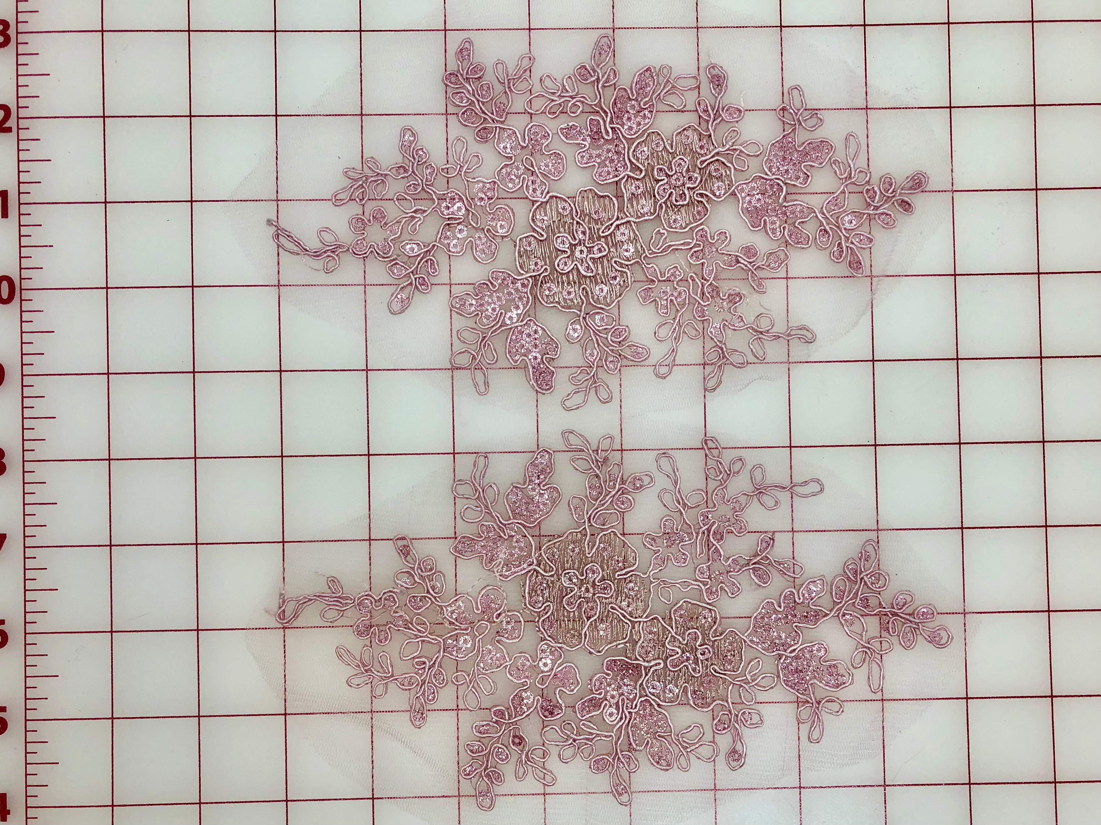 Exquisite Beaded Lace Flower Applique Pairs in Dusty Rose - Perfect for Wedding Dresses, Bridal Gowns, and DIY Craft Projects