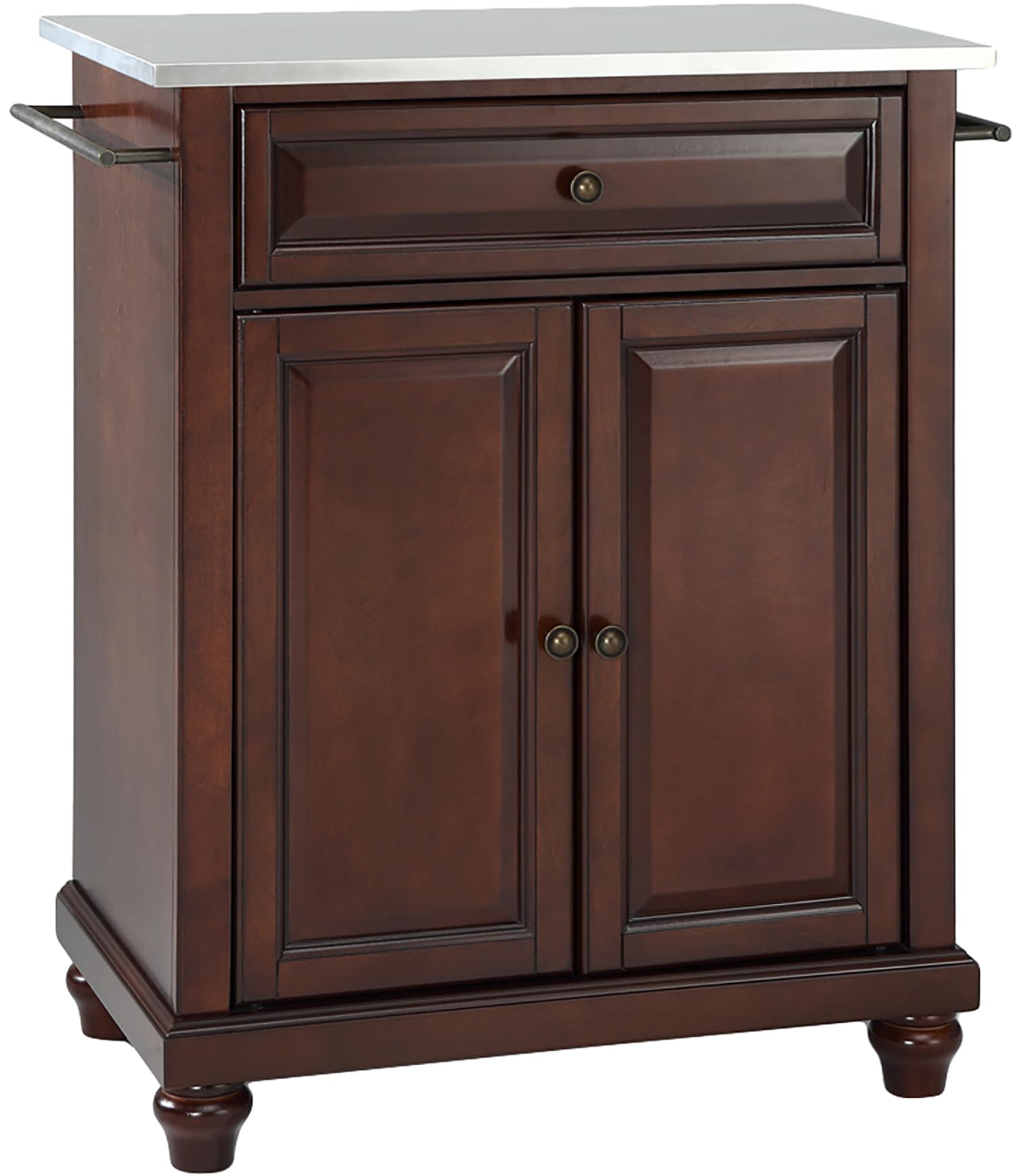 Crosley Cambridge Stainless Steel Top Rolling Kitchen Island Cart with Storage - Microwave Stand, Mahogany Finish for Small Spaces | Perfect for Compact Kitchens, Dining Areas & Mobile Food Prep Stations