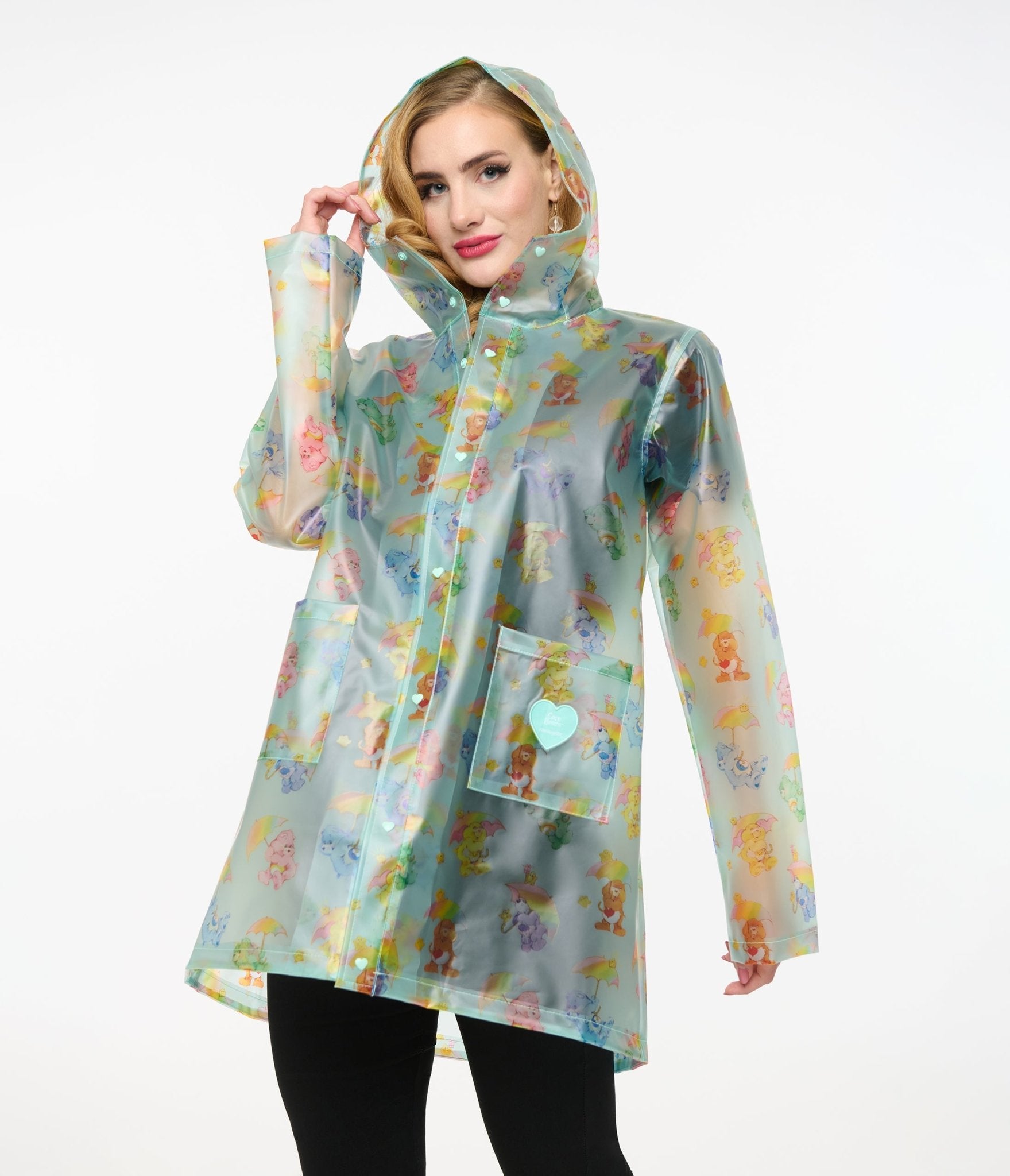 Care Bears Rain Jacket for Women - Turquoise Waterproof Hooded Windbreaker (Perfect for Outdoor Adventures, Theme Parks & Rainy Day Fashion)
