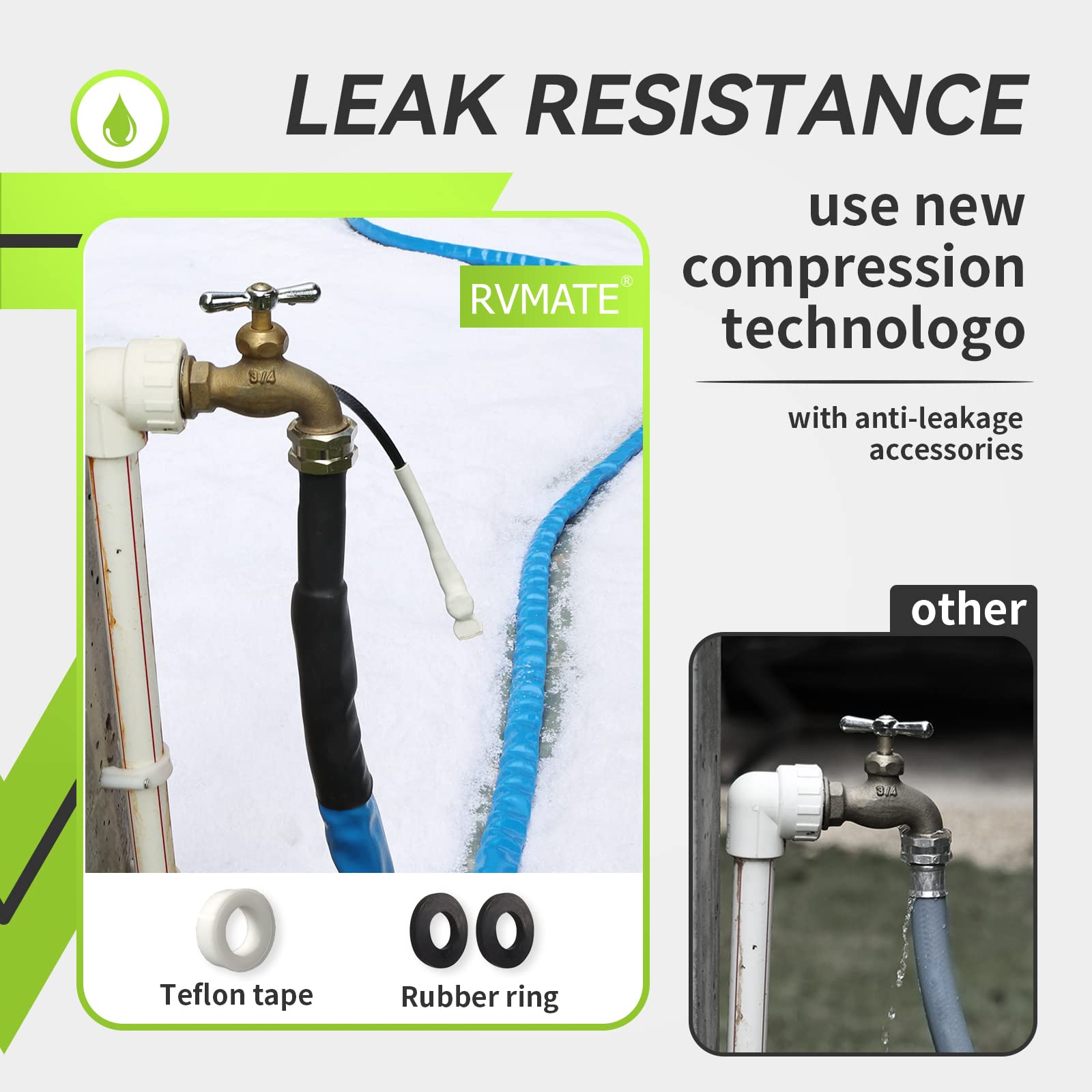 RVMATE 15FT Heated RV Water Hose with Thermostat - Freeze Proof Down to -20℉, Energy Saving Design for RV, Camper, Home & Garden Use - Perfect for Winter Camping and Outdoor Water Supply