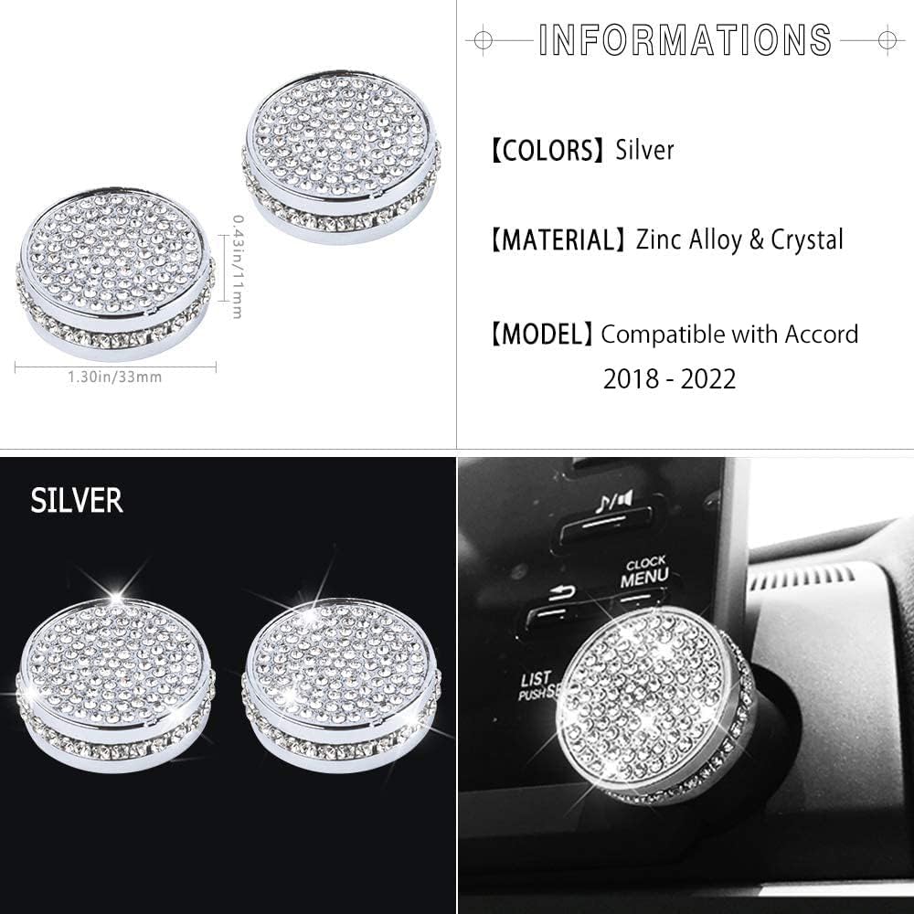 Honda Accord 2018-2022 Volume Power Selector Knobs - Sparkling Crystal Silver Replacement Interior Accessories (2-Pack) | Compatible with 10th Gen 1.5T EX EX-L LX Models | Perfect for Car Enthusiasts & Customization Lovers