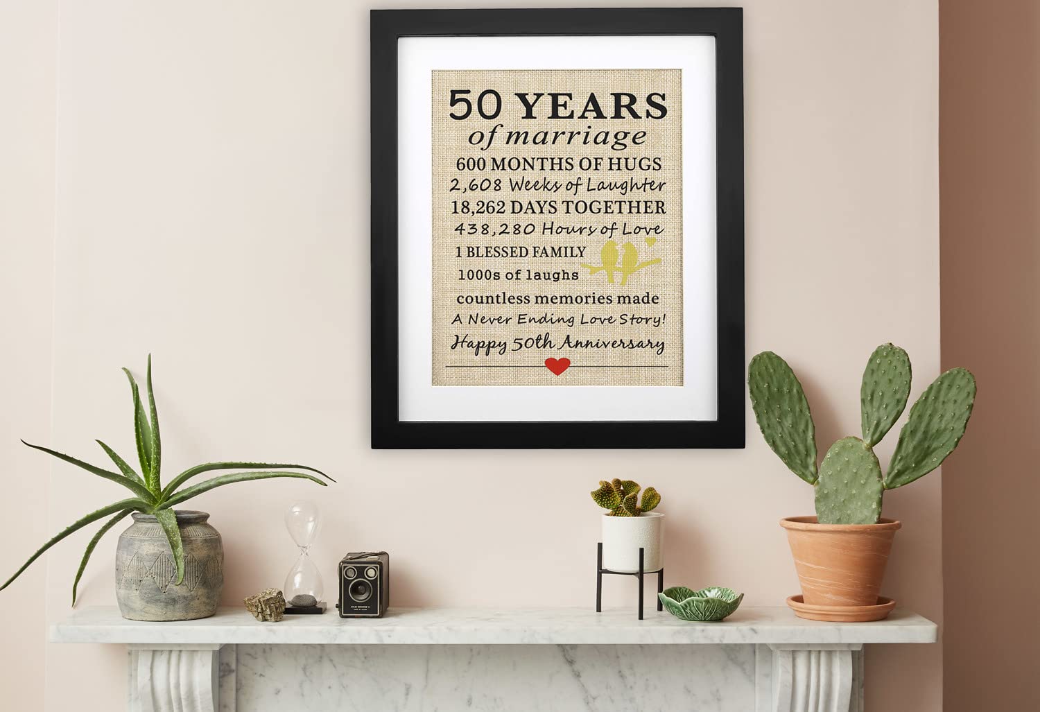 Corfara 50th Wedding Anniversary Burlap Print - Golden Anniversary Gift for Parents & Grandparents - Framed Decor for Couples' 50 Years of Marriage Celebration - Perfect for Home, Office & Anniversary Party Decorations