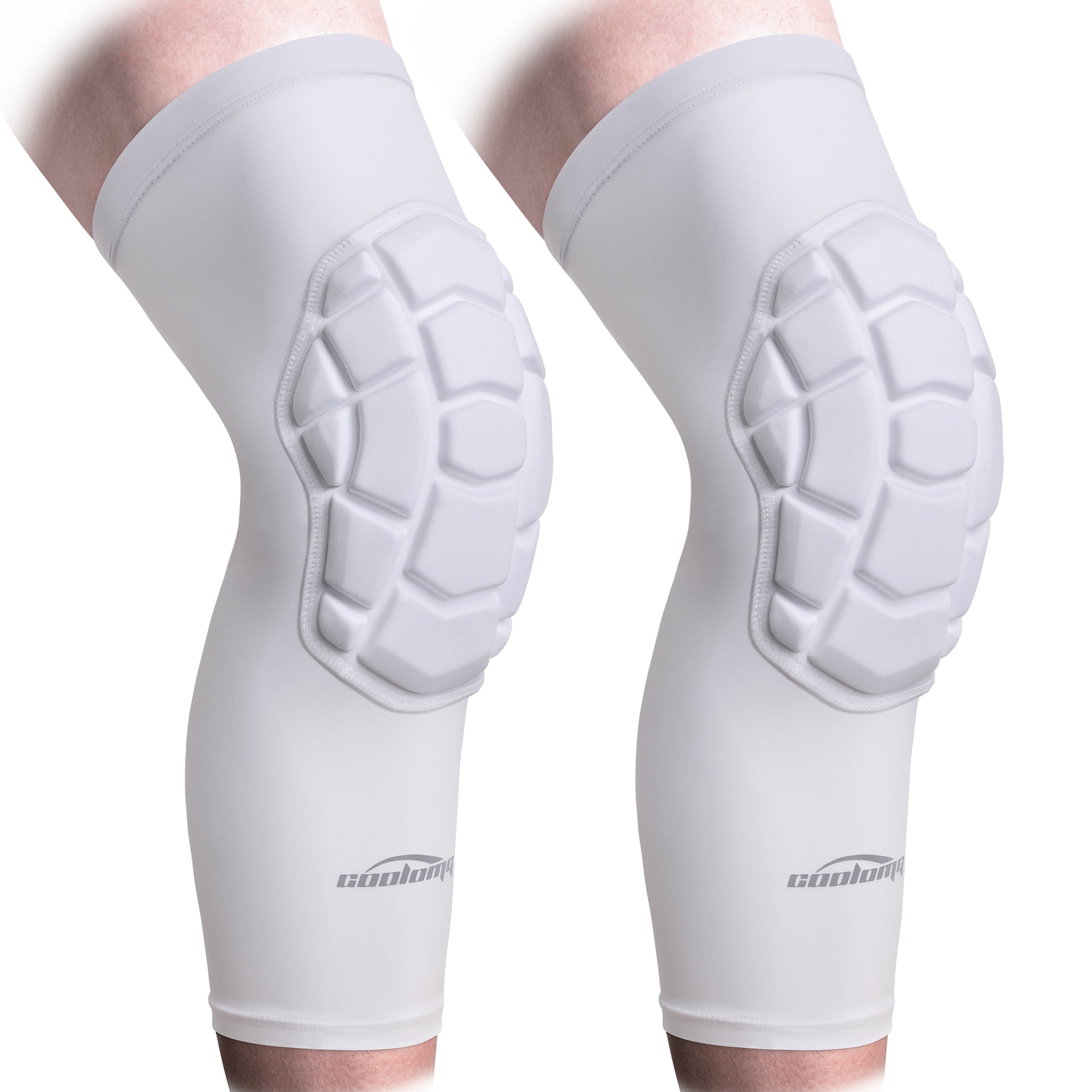 COOLOMG Knee Pads - Protective Knee Compression Sleeves for Basketball, Wrestling, Football & Volleyball - Youth & Adult Sizes (Black/White) - Ideal for Sports Training, Gym Workouts & Injury Prevention