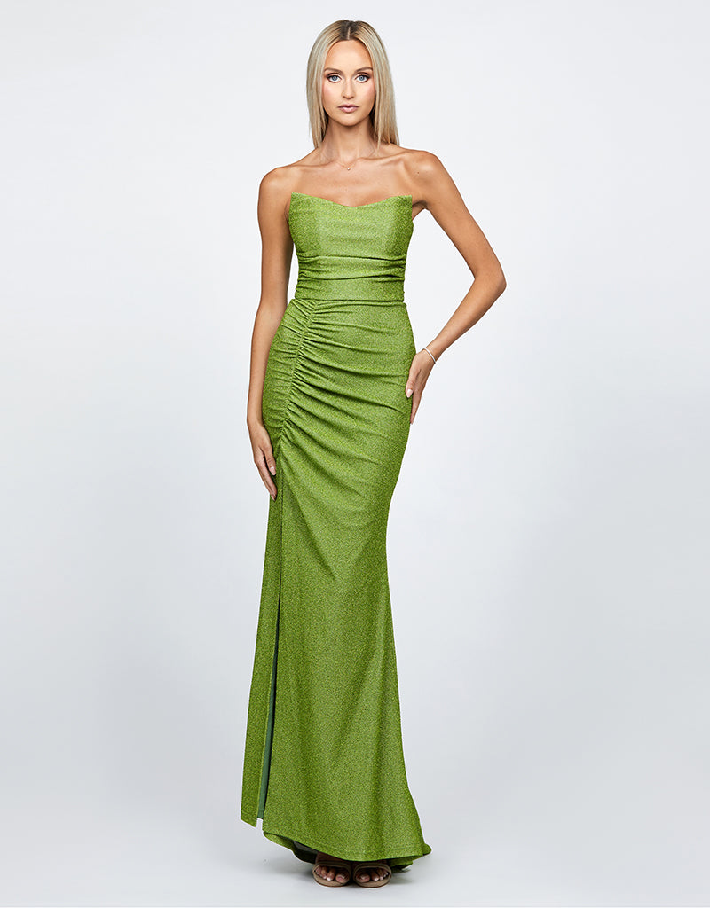 Lynndon Scoop High Split Maxi Dress - Elegant Long Sleeve V-Neck Evening Gown for Women | Perfect for Cocktail Parties, Date Nights & Formal Events