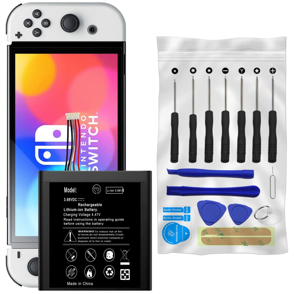 High Capacity 4600mAh Replacement Battery & Repair Tool Kit for Nintendo Switch OLED HEG-001 - Long Lasting Li-ion Battery with Screwdriver Set for Gaming Console Maintenance and DIY Fixes