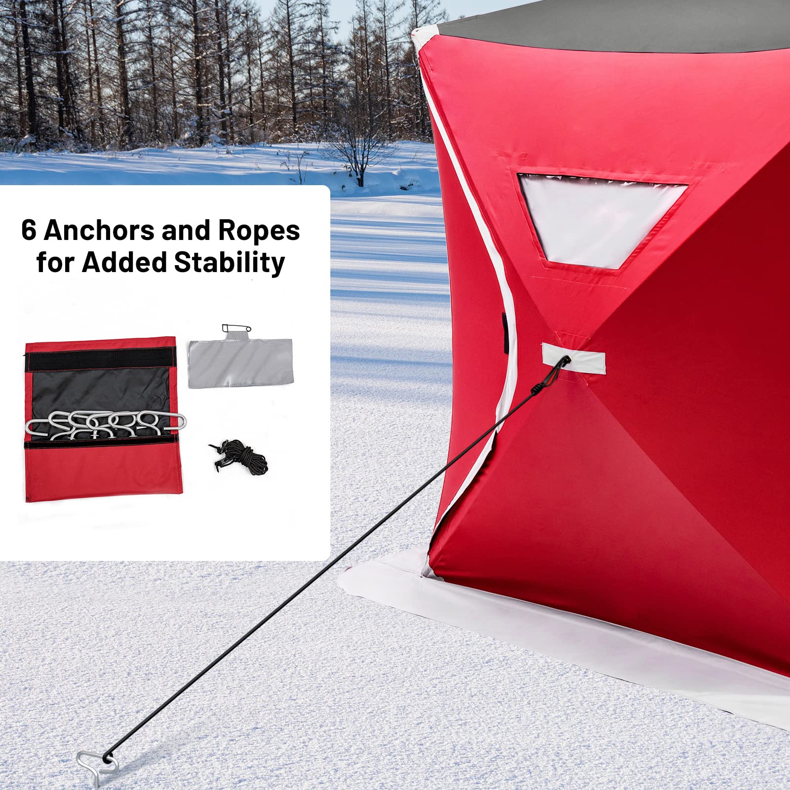 GYMAX Pop-Up Ice Fishing Shelter - Waterproof & Windproof Portable Ice Tent with Carrying Bag, Zippered Door & Ice Anchors - Perfect for Winter Fishing, Hunting & Outdoor Camping Adventures