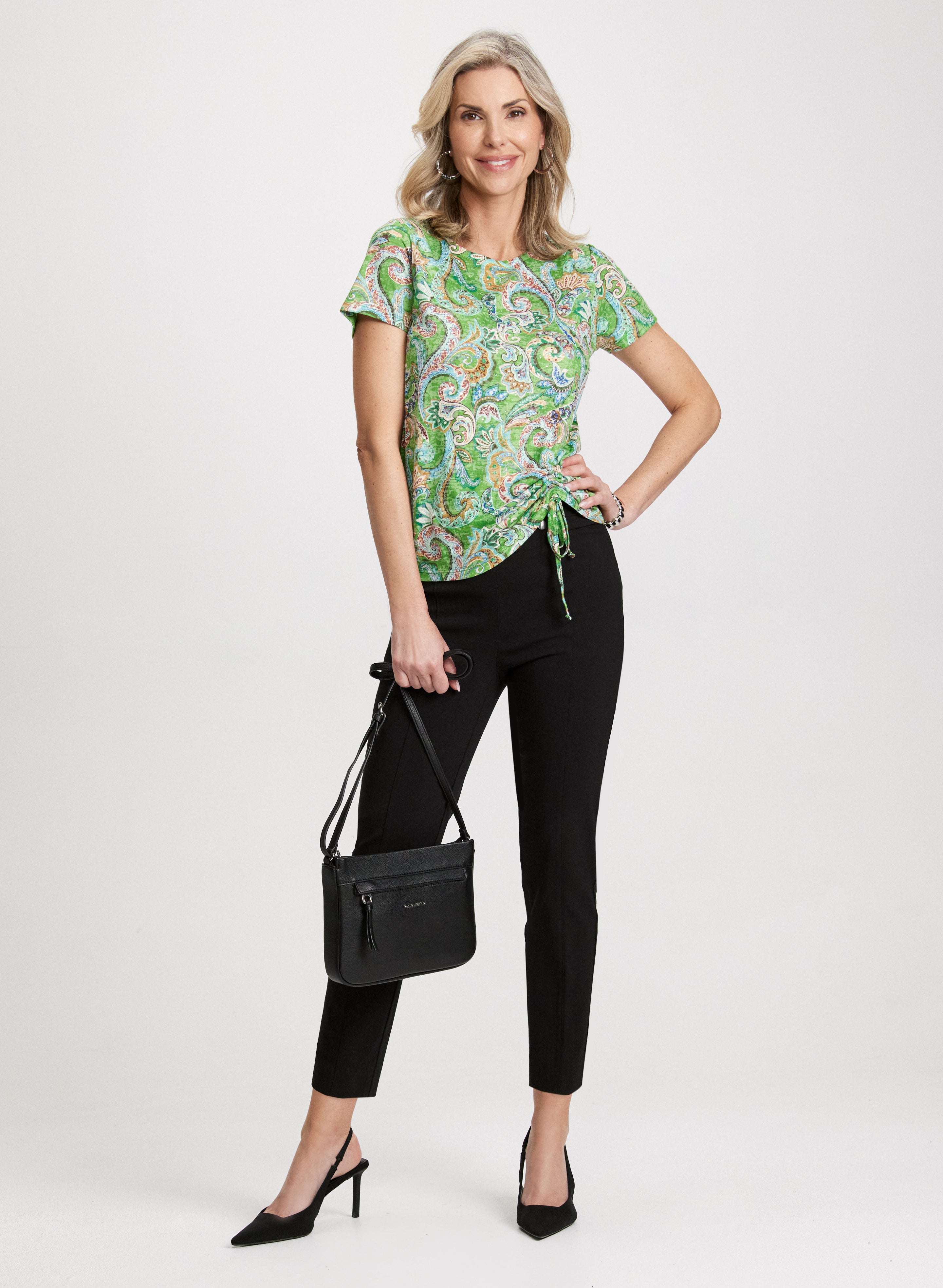 Stylish Paisley Print Drawstring T-Shirt & Slim Leg Pants Set - Comfortable Casual Outfit for Women, Perfect for Daily Wear, Yoga, and Lounge