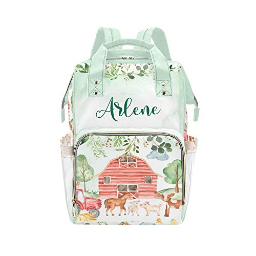 Custom Personalized Diaper Backpack - Farm Animals Green Baby Bag for Travel & Outings