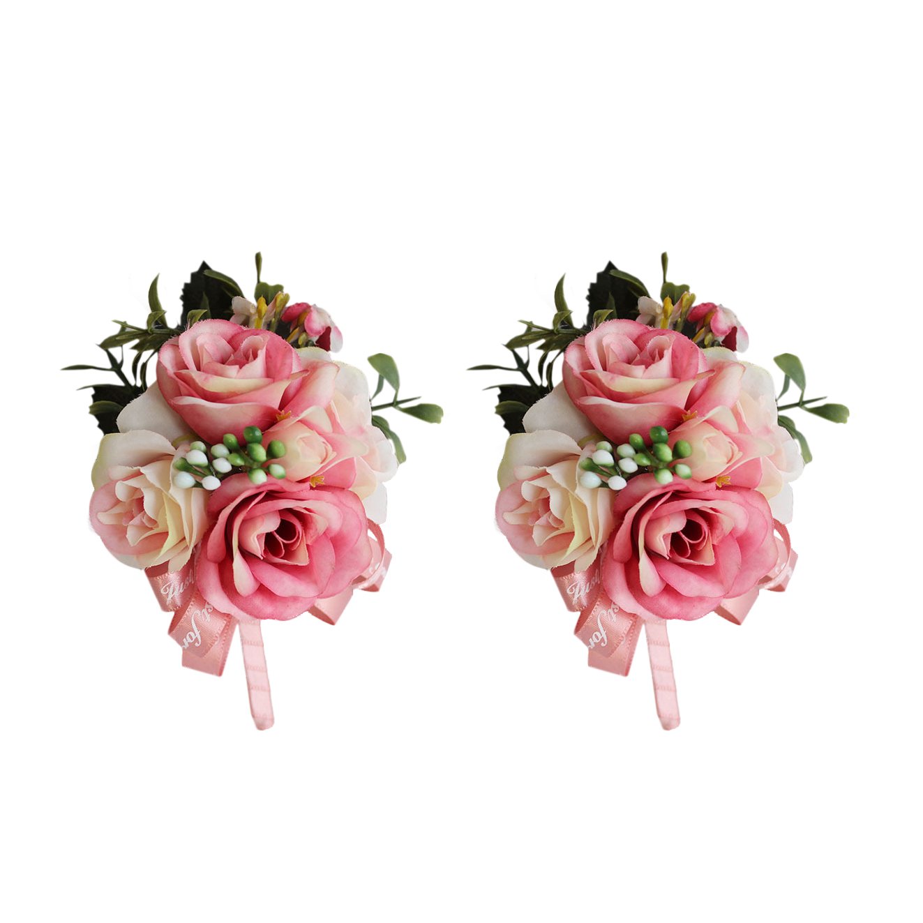 USIX 2-Pack Handmade Artificial Rose Boutonniere Pin for Men - Wedding Groom & Groomsmen Lapel Flower Brooch (Pink x2) - Perfect for Suits, Prom, Formal Events & Special Occasions