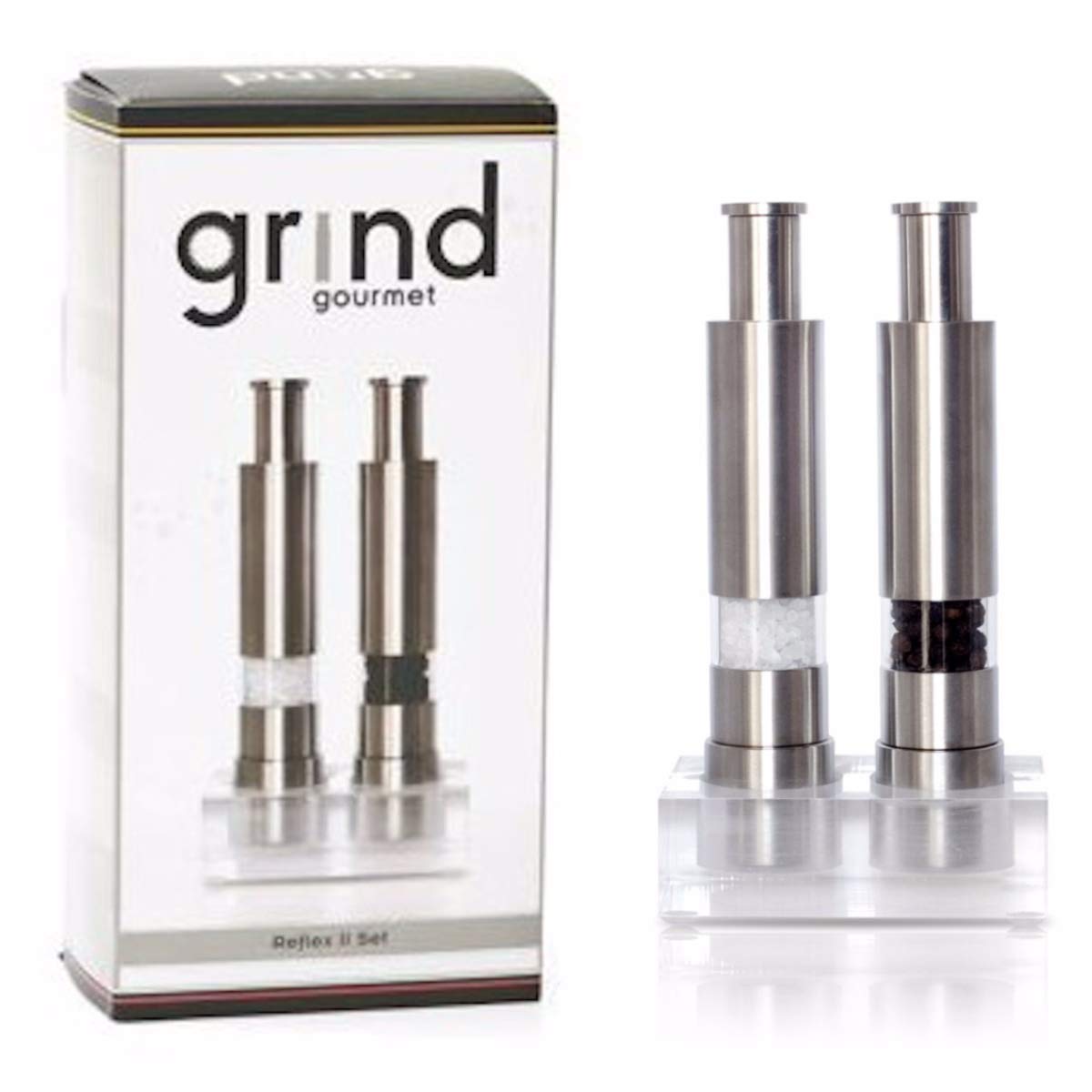 Premium Salt and Pepper Grinder Set - Refillable Manual Pump & Grind Mill with Thumb Press - Ideal for Kitchen, Dining Table & Gourmet Cooking