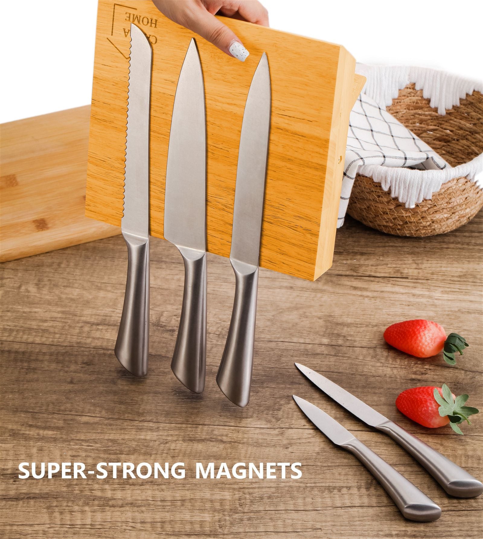 Premium Natural Bamboo Magnetic Knife Holder - Strong Magnetic Knife Block for Kitchen Storage & Organization | Perfect for Home Chefs & Professional Kitchens