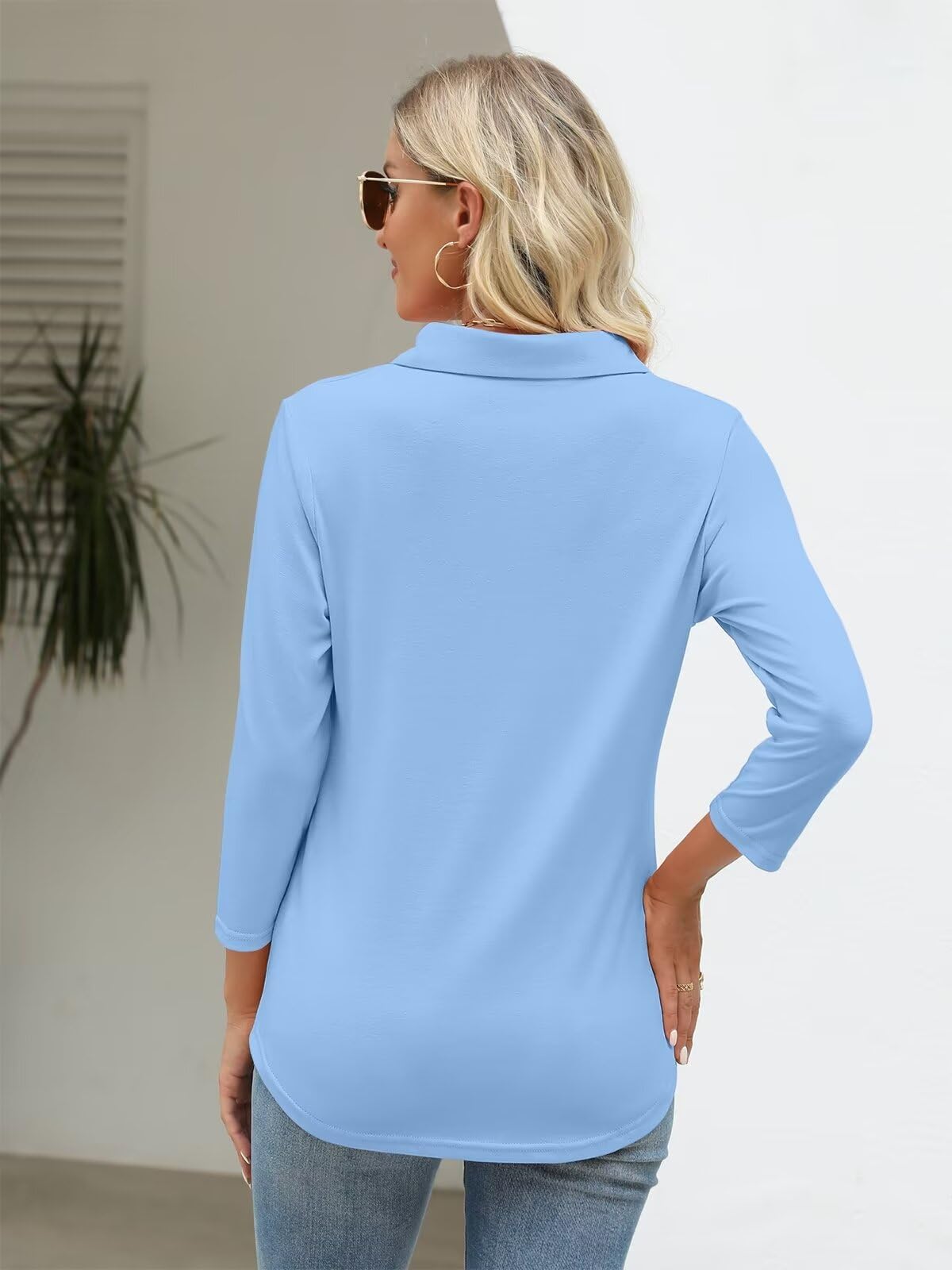 ORANDESIGNE Women's 3/4 Sleeve V-Neck Polo Button-Down Shirts - Casual Summer Basic Tees for Work, Golf & Everyday Outfits