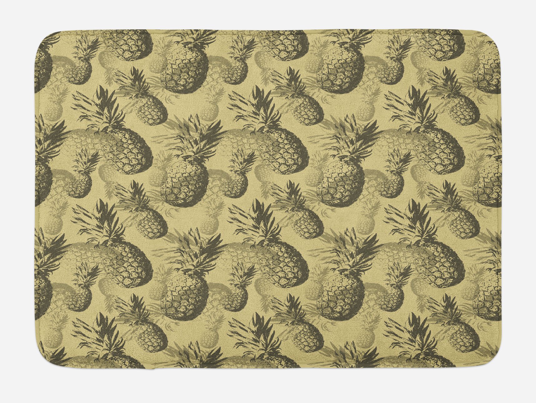 Ambesonne Non-Slip Pineapple Bath Mat - Vintage Tropical Fruit Design, Soft Plush Bathroom Rug, 30.2