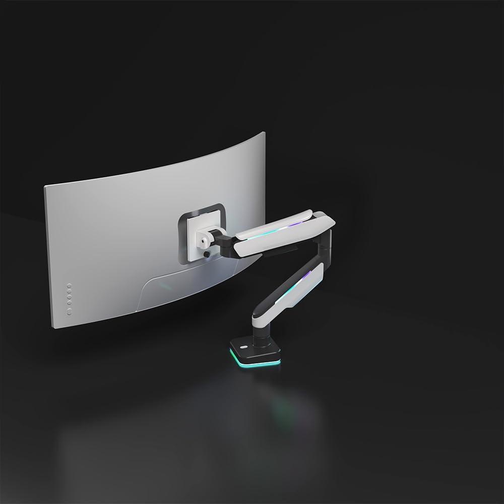 HINOMY CyberFlex RGB Gaming Monitor Mount - Adjustable Single Arm Stand with LED Lighting (White) for PC, PS5, Xbox Setup | Perfect for Home Office & Esports Gaming Stations