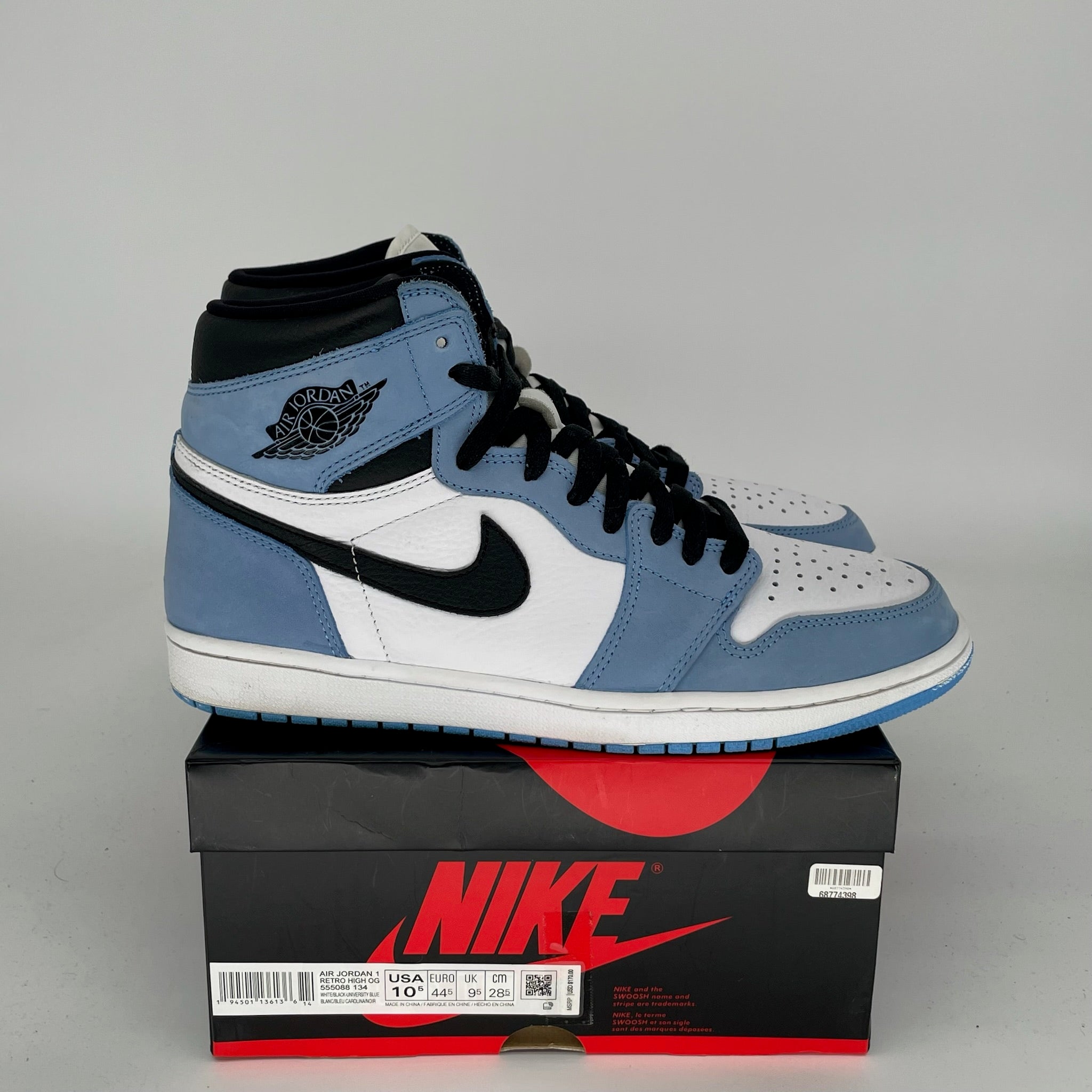AIR JORDAN 1 UNIVERSITY BLUE MEN'S SNEAKERS SIZE 10.5 (555088-134) - Authentic Retro Basketball Shoes for Casual Wear & Street Style
